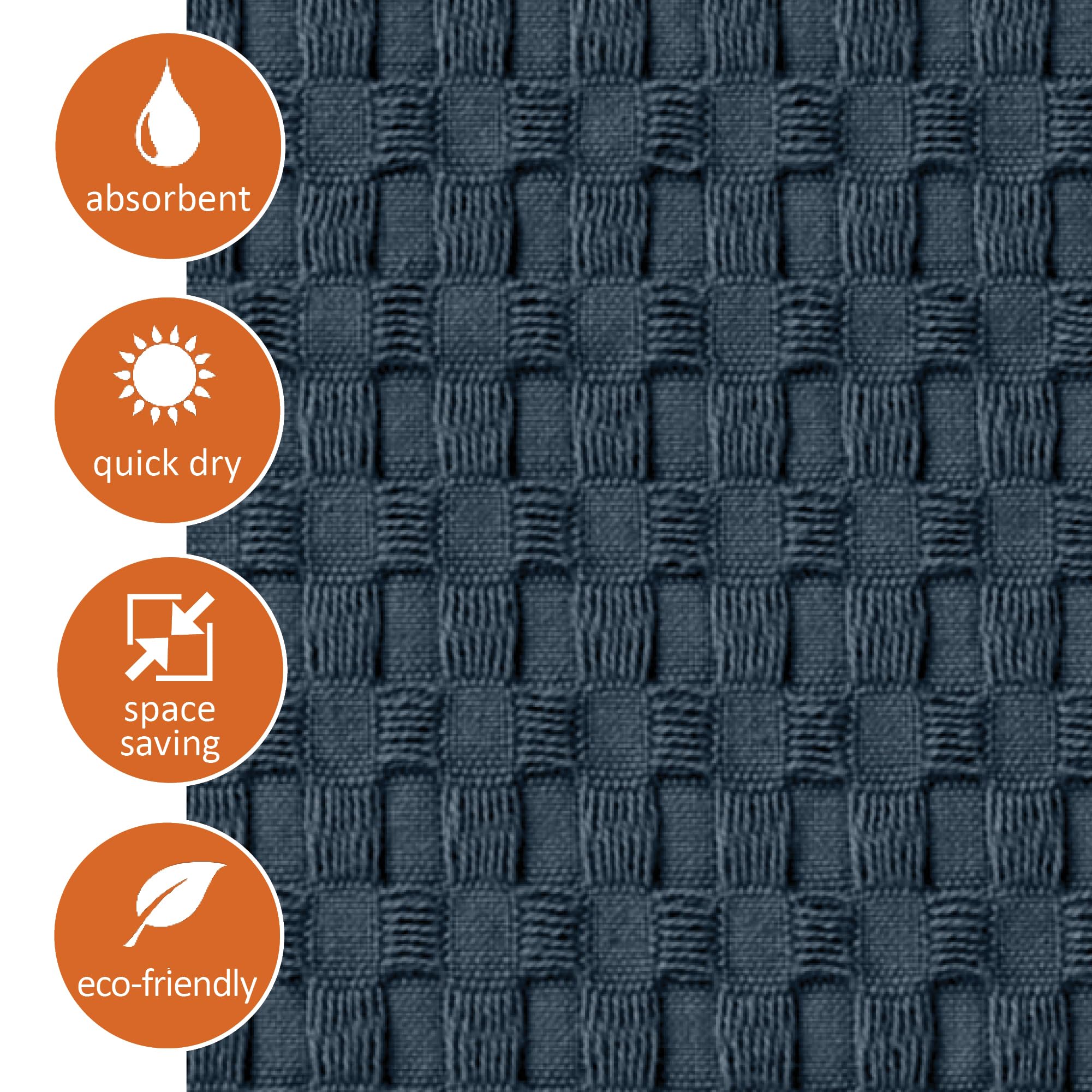 Gilden Tree Waffle Towels Quick Dry Lint Free Thin 2 Pack Bath Towel, Modern Style (Midnight Blue)