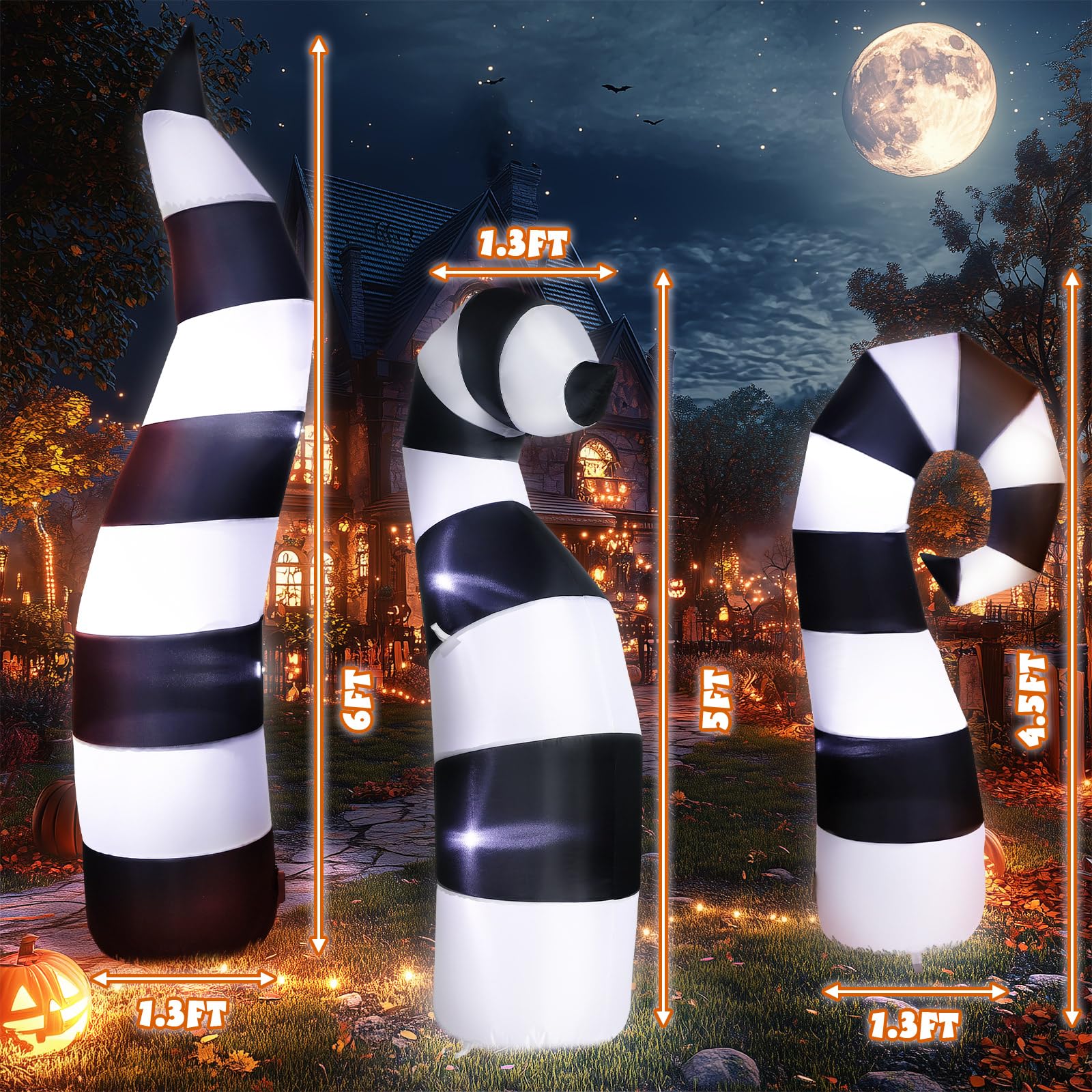 Leyndo 3pcs Halloween Sandworm Inflatables Decoration 6 ft Light Giant Yard Lawn Snake Decor with Build in LED Sandworm Blow up
