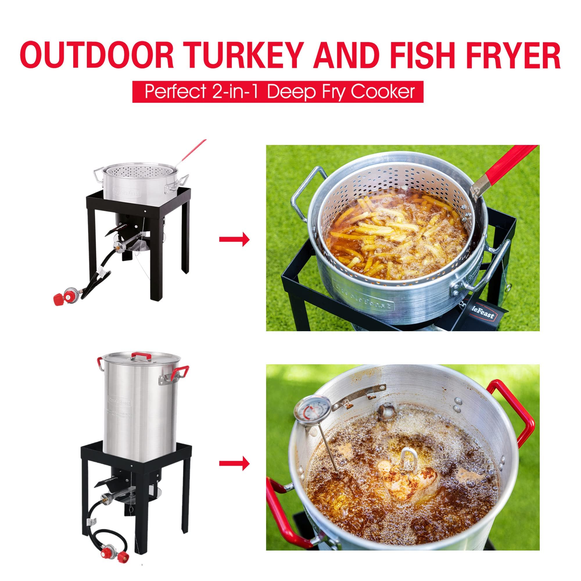 Creolefeast Tfs3010 Propane 30 Qt. Turkey And 10 Qt. Fish Fryer Boiler Steamer Set, 50,000 Btu Burner, Ideal For Outdoor Cooking