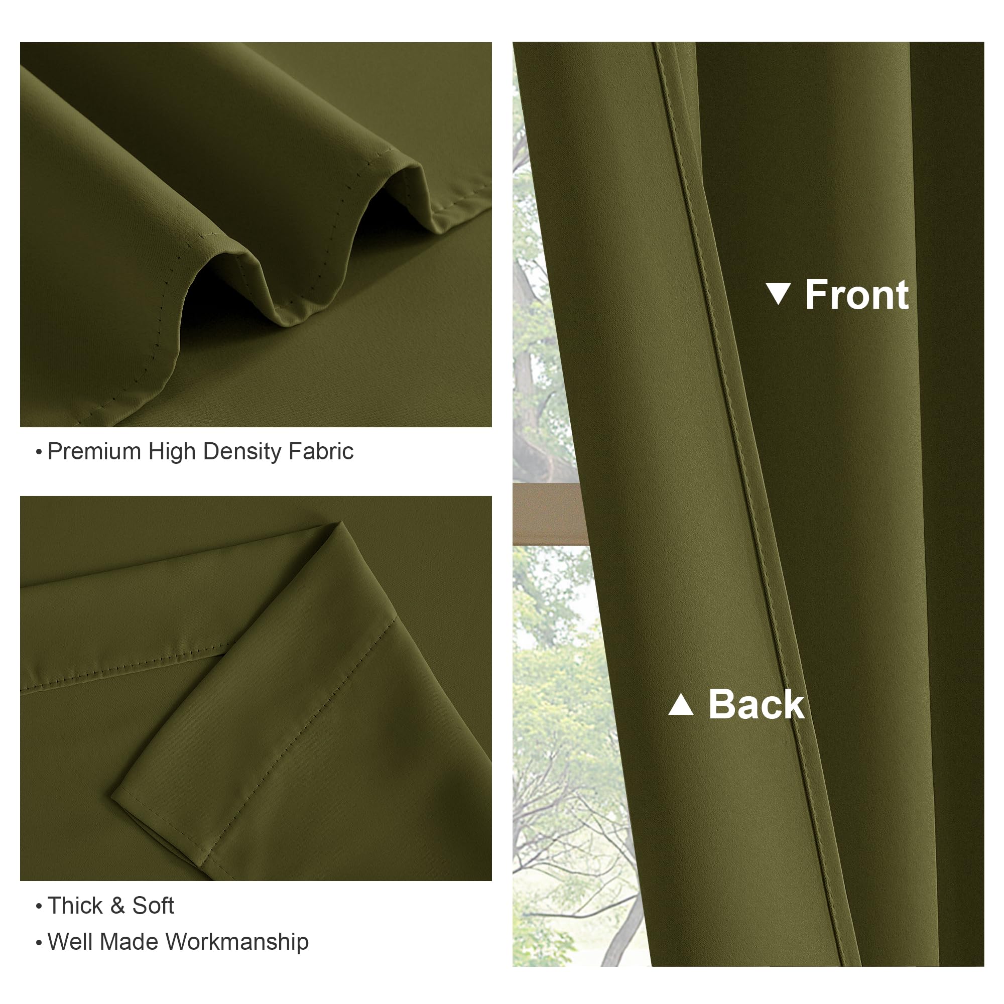 PONY DANCE 45 inches Kitchen Curtains - 42 W x 45 L Olive Green Blackout Curtains & Draperies Light Block Decorative Privacy Pro