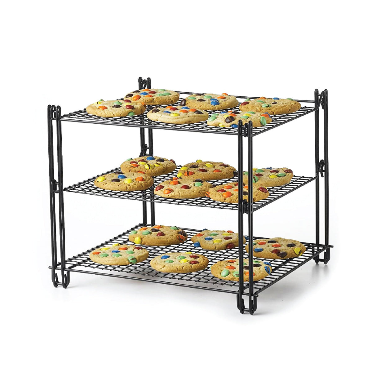 Nifty 3-Tier Cooling Rack - Non-Stick Coating, Wire Mesh Design, Dishwasher Safe, Collapsible Kitchen Countertop Organizer, Use