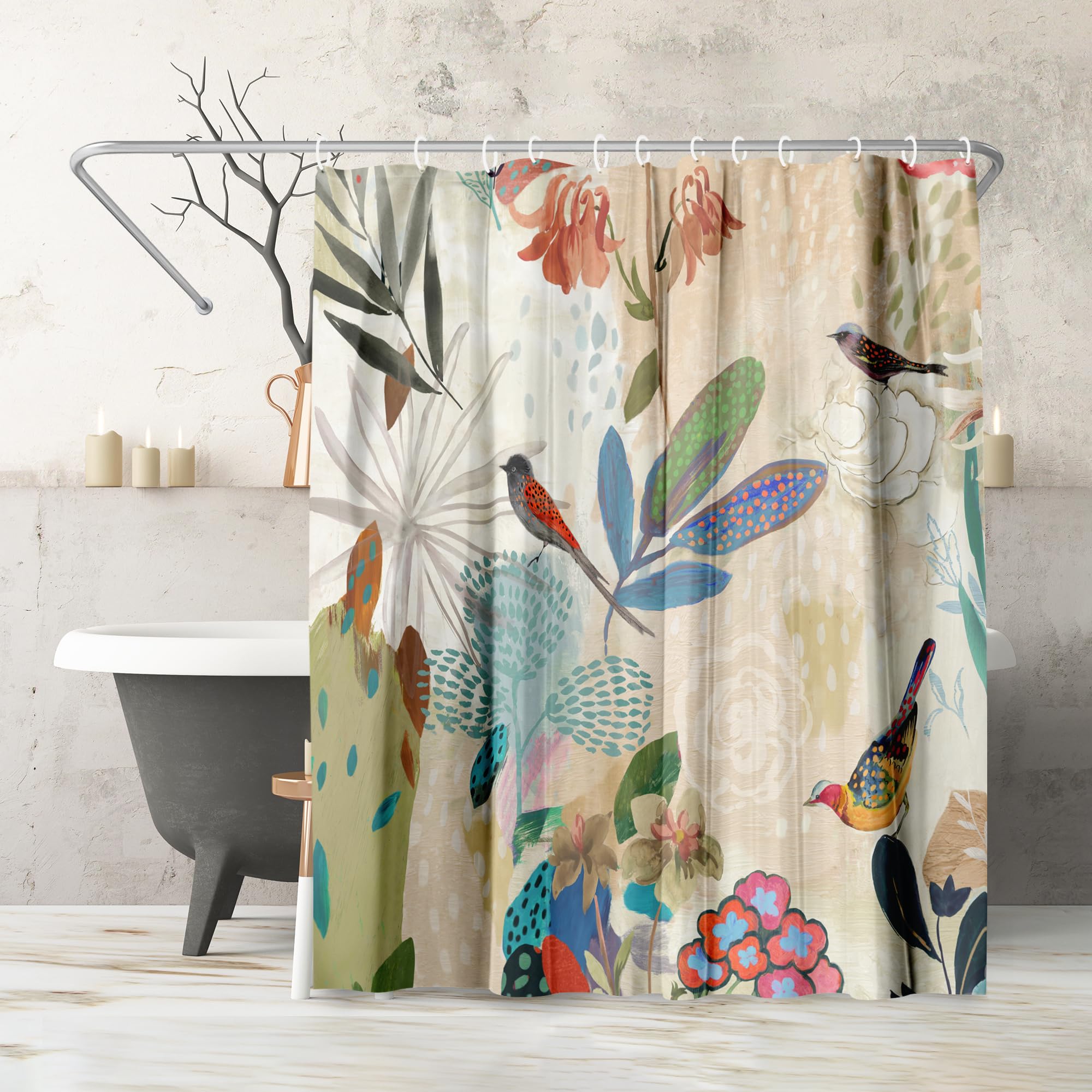 Americanflat 71X74 Floral Shower Curtain - 100% Polyester Shower Curtain - Water-Resistant Bath Curtain With Metal Grommets And