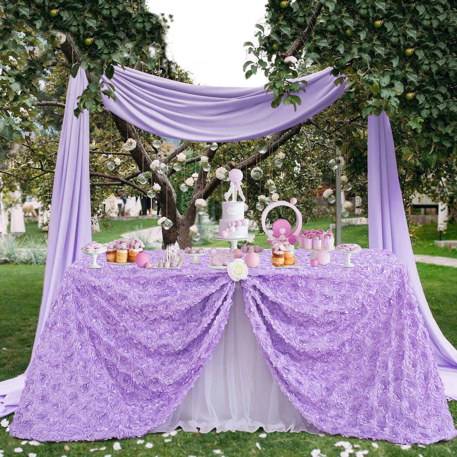 Lavender Rosette Tablecloth 50X80 Inches Rosette Satin Tablecloth 3D Rosette Table Line Rectangle Table Cover Wedding Banquet Pa