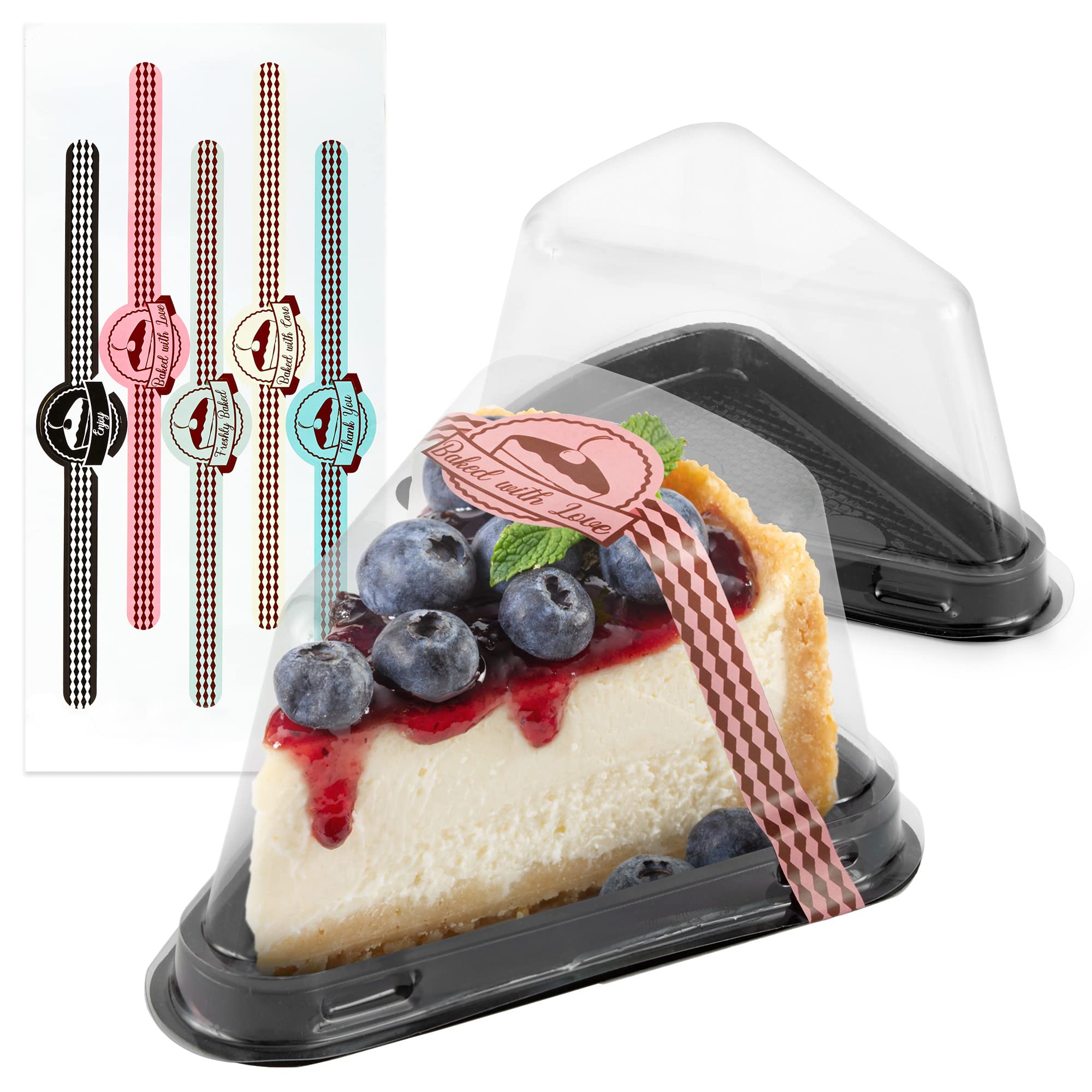 Cake Slice Containers Plastic Disposable, Cheesecake Boxes, Pie Container with Lid for Individual Slices of Cakes, Disposable Tr