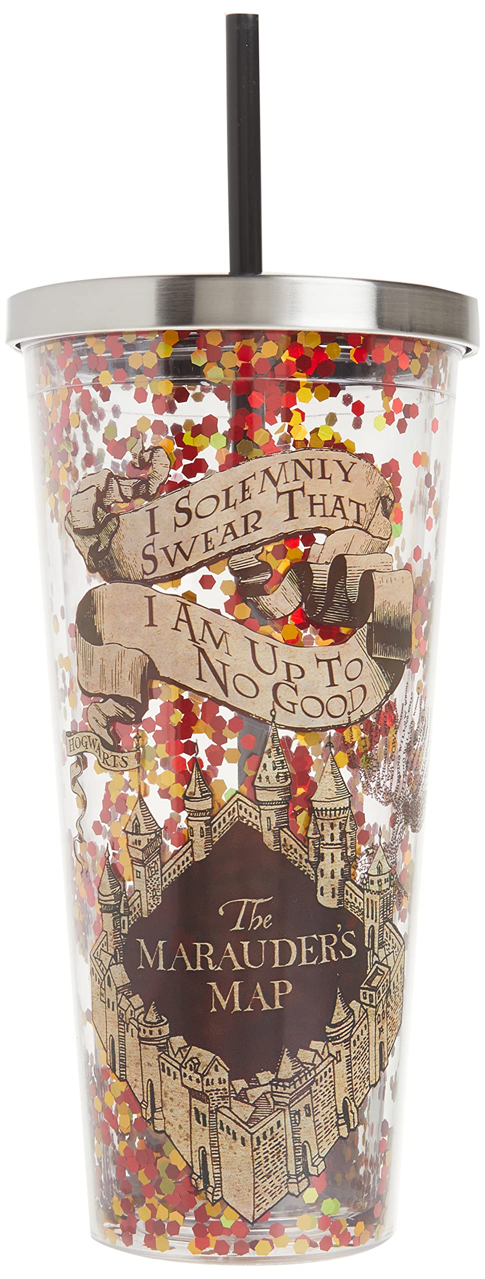 Spoontiques - Harry Potter Tumbler - Solemnly Swear Glitter Cup With Straw - 20 Oz - Acrylic - Multicolored
