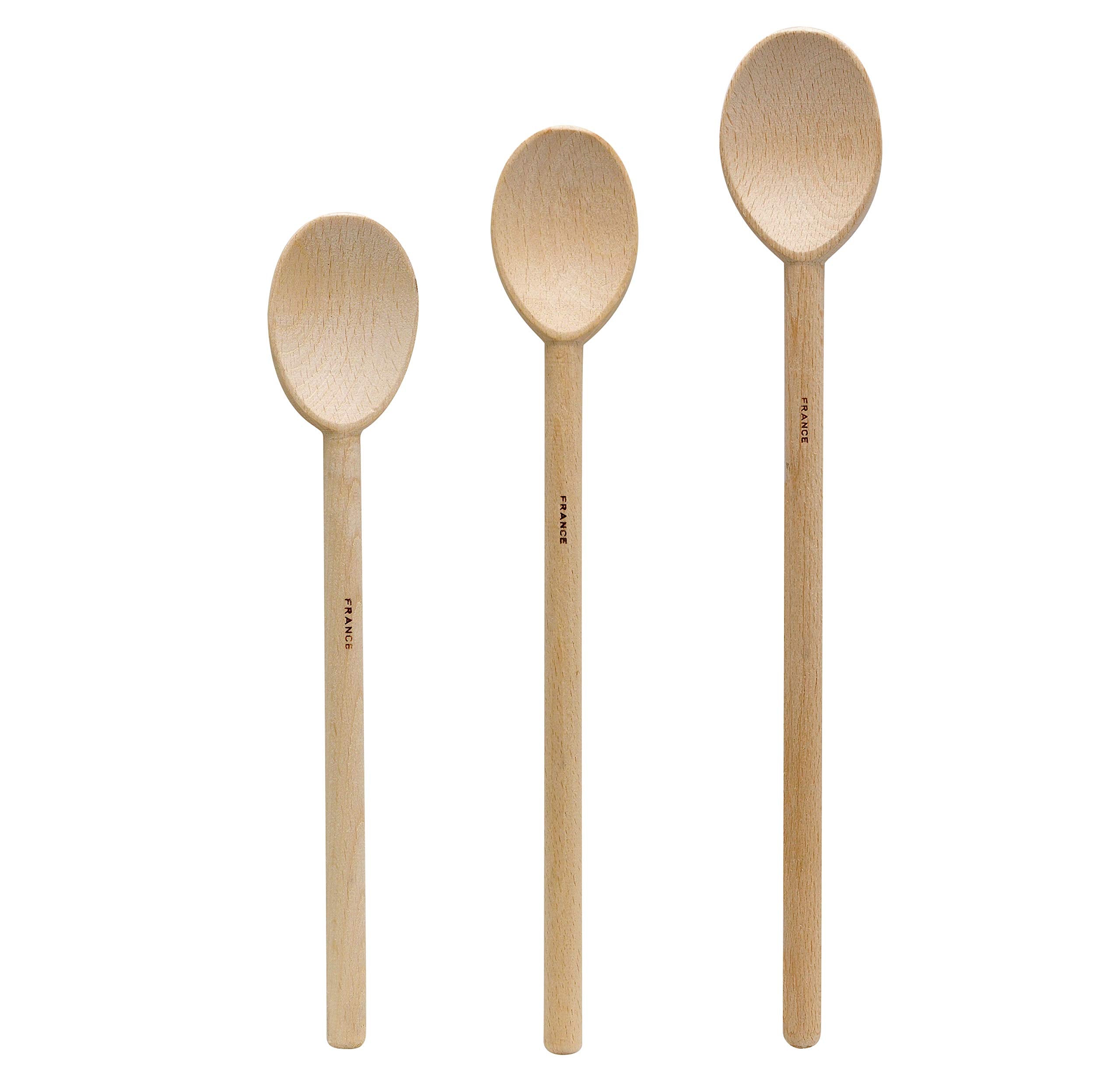 HIC Kitchen Classic French Beechwood Spoon Set, Made in France, 10Inch 12Inch and 14Inch, Set of 3