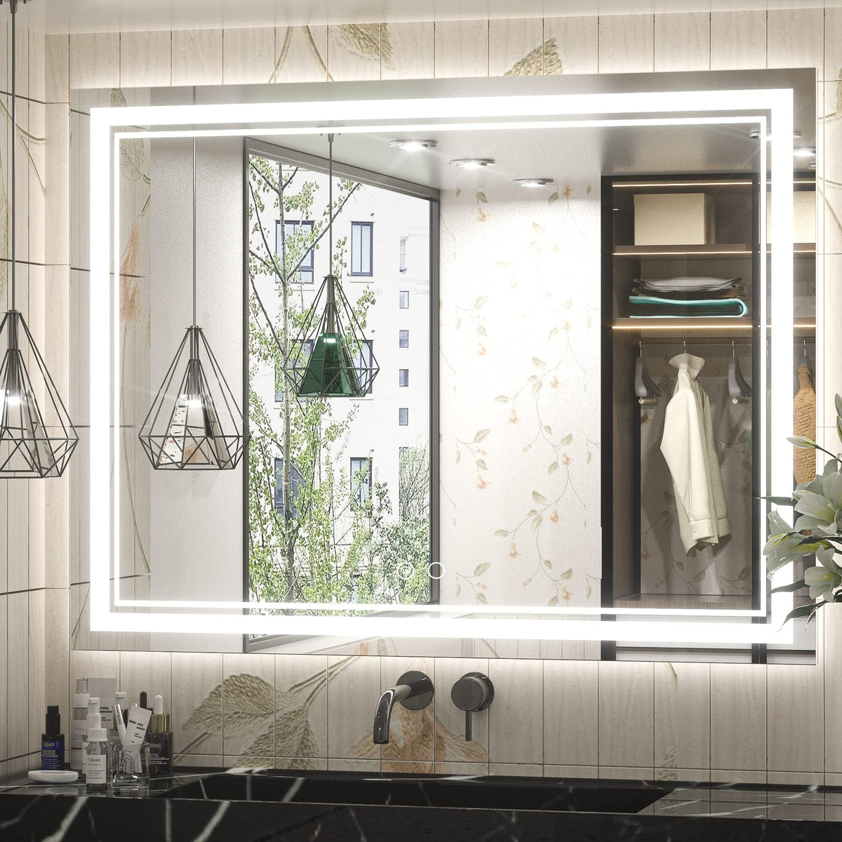 Keonjinn Led Bathroom Mirror With Lights, 48 X 36 Inch Led Vanity Mirrors, Wall Mounted Anti-Fog Dimmable Front Lighted Makeup M
