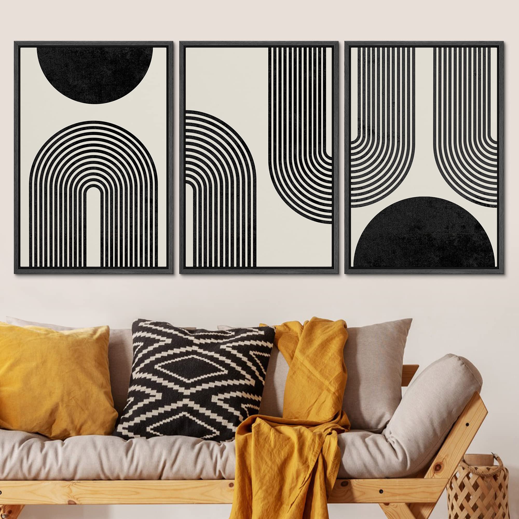 Signleader Framed Canvas Print Wall Art Spiral Parabolas & Solid Semi Circle Geometric Shapes Drawings Modern Art Contemporary E