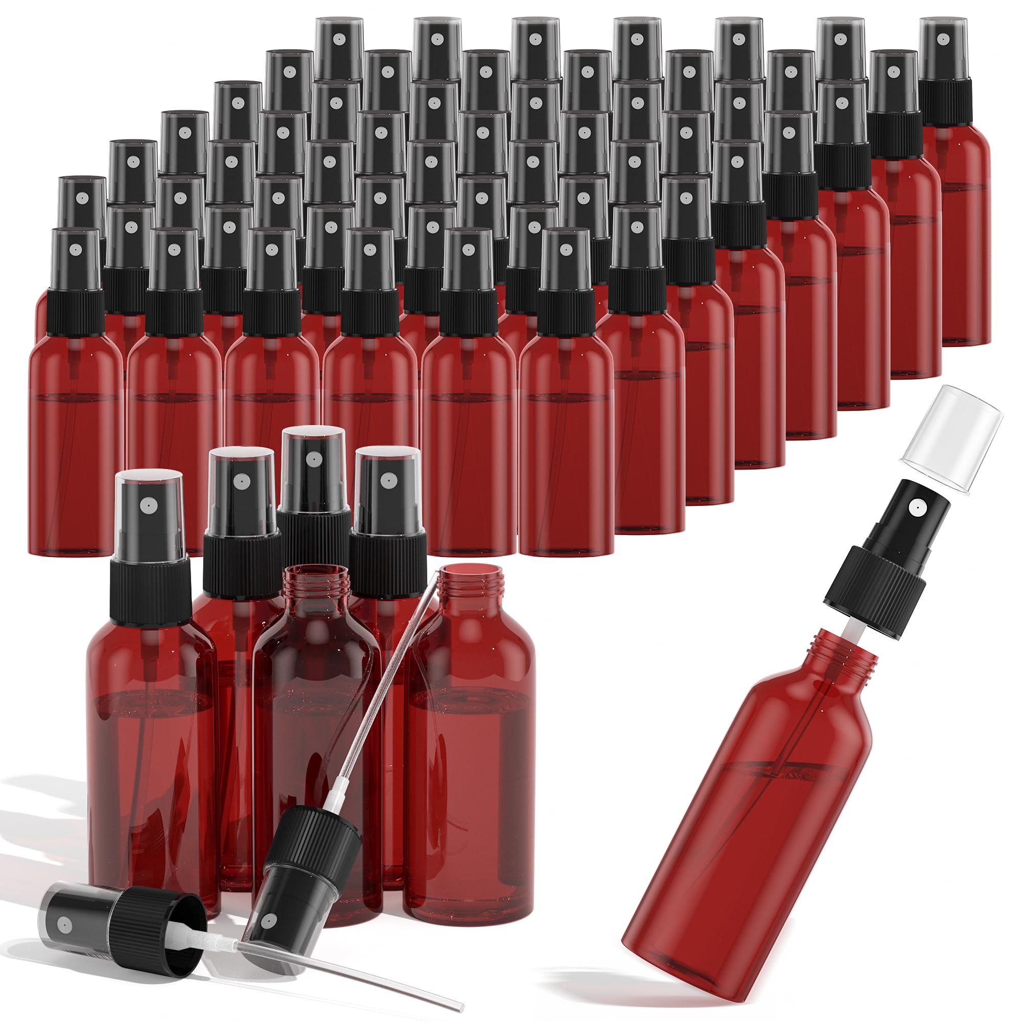 100Pack Small Spray Bottles 2oz, 60ml Travel Spray Bottle Bulk Black Fine Mist Sprayer, Empty Refillable Containers Portable Cos