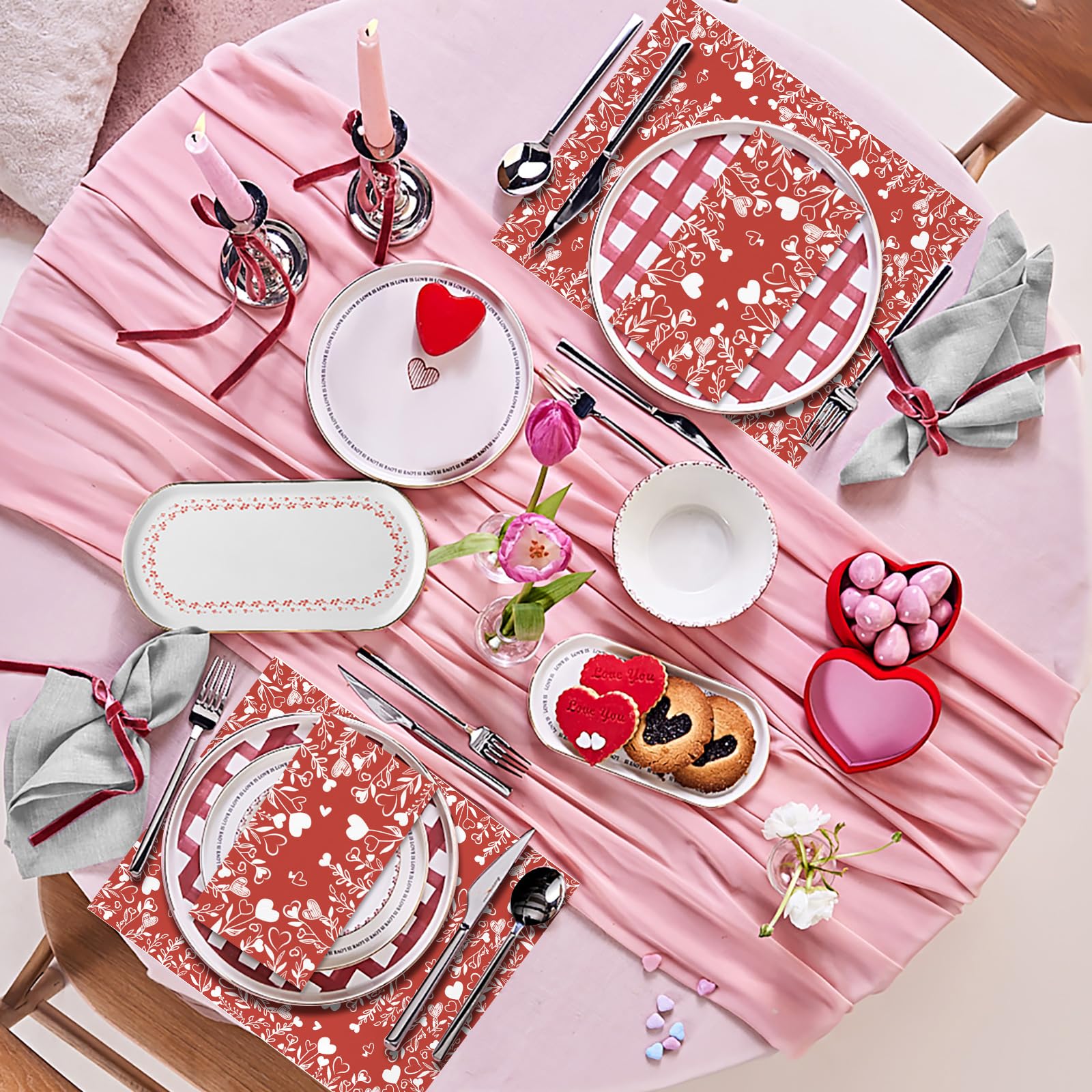 100Pcs Red Heart Love Leaves Valentines Day Napkins Disposable Hand Towels For Bathroom 3 Ply Love Heart Paper Napkins Decorativ