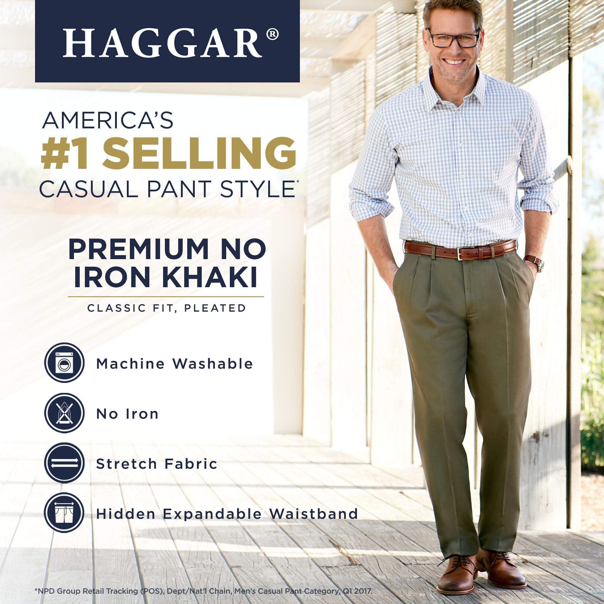 Haggar Mens Premium No Iron Khaki Classic Fit Pleat Front Regular And Big  Tall Sizes, Dark Grey, 34W X 32L