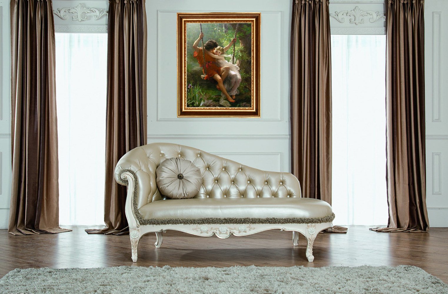 Eliteart -Springtime By Pierre Auguste Cot Giclee Framed Art Canvas Print-Frame Size :24 1/2''X 34 1/2''