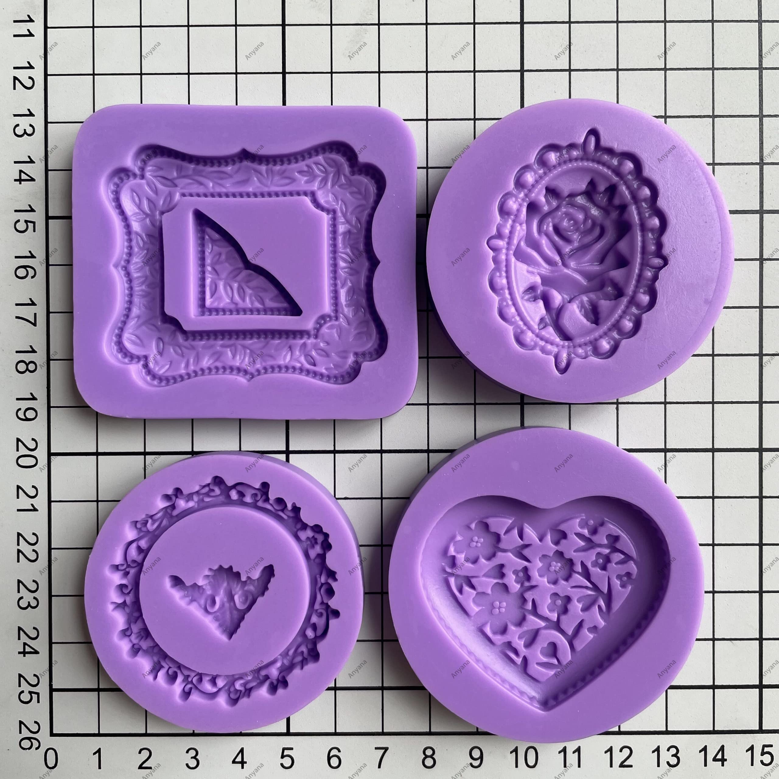 Anyana Mini Wedding Rose Corner Mirror Picture Frame Heart Round Square Oval Mould Cake Fondant Silicone Gum Paste Chocolate Mol