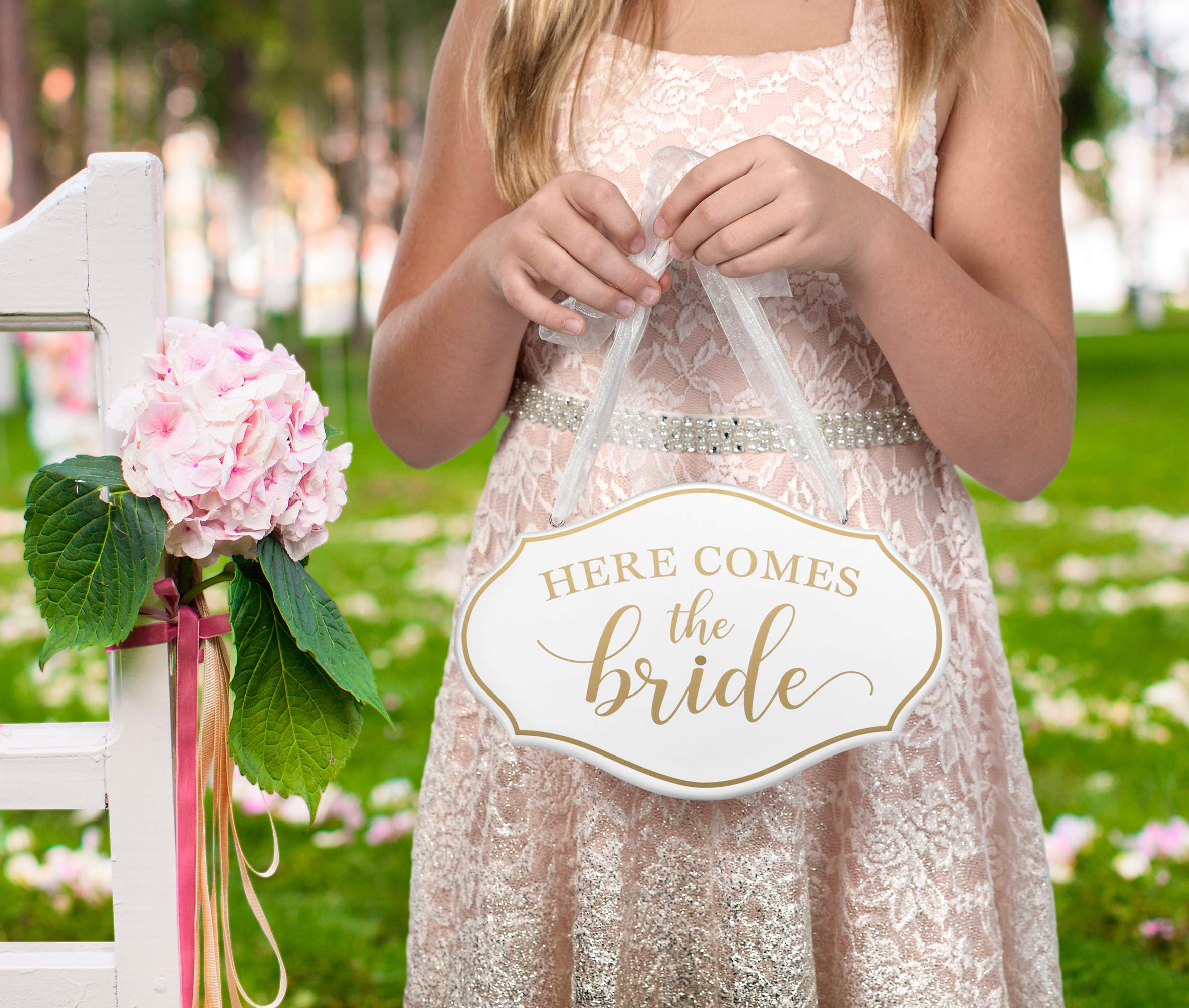Lillian Rose Comes The Bride Flower Girl Ring Bearer Sign, 11''X7'', White