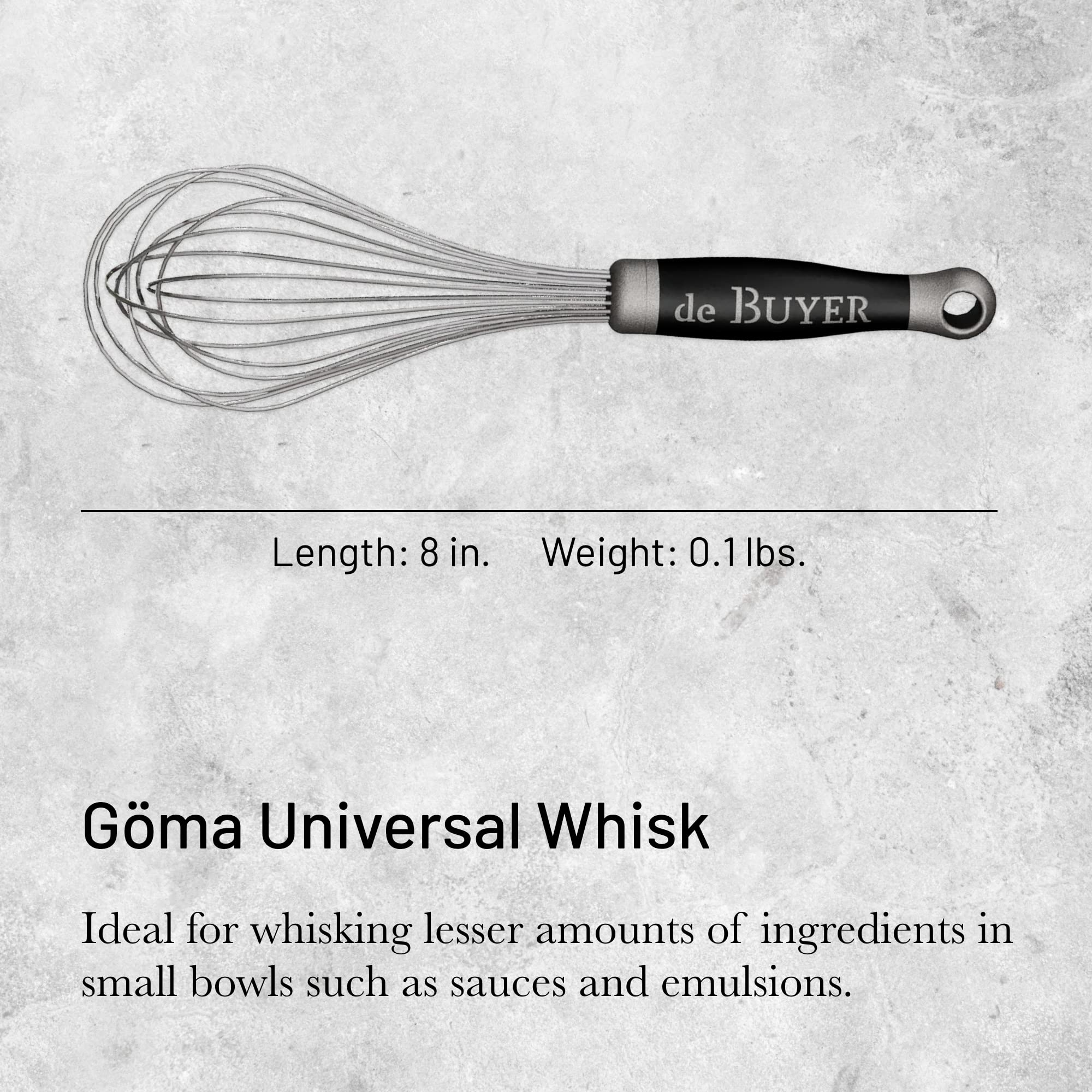De Buyer Goma Universal Whisk - 8    - Ideal For Whisking Eggs, Sauces & Emulsions - Designed For Heavy, Frequent Use - Ergonomi