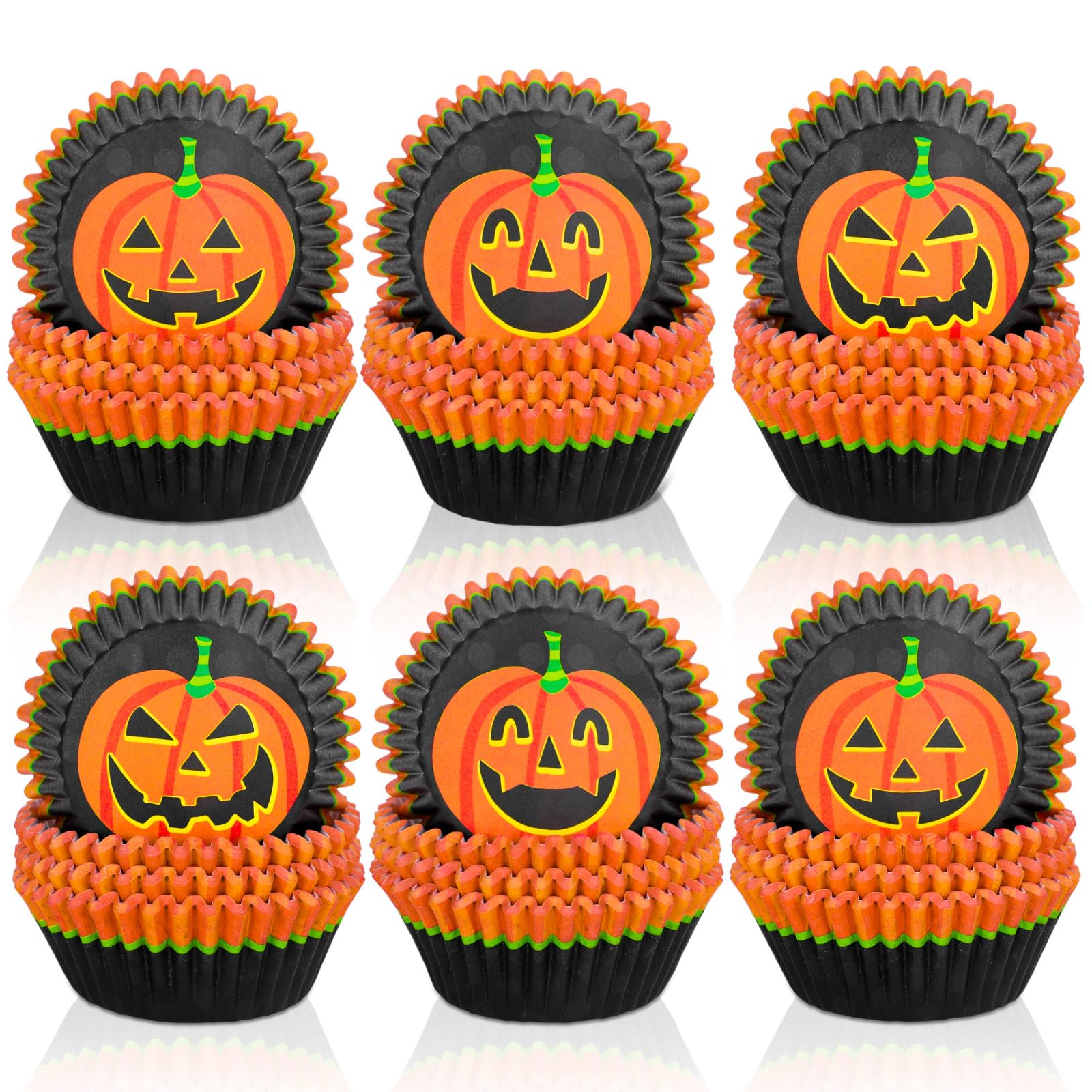 Whaline 600Pcs Halloween Cupcake Liners Pumpkin Face Pattern Cupcake Wrappers Baking Cups Holders Black Orange Muffin Baking Lin