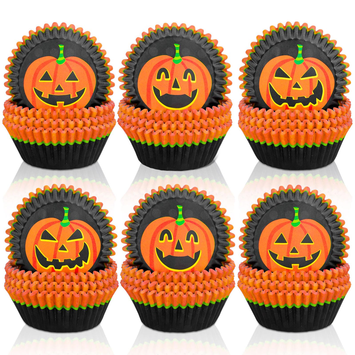 Whaline 600Pcs Halloween Cupcake Liners Pumpkin Face Pattern Cupcake Wrappers Baking Cups Holders Black Orange Muffin Baking Lin