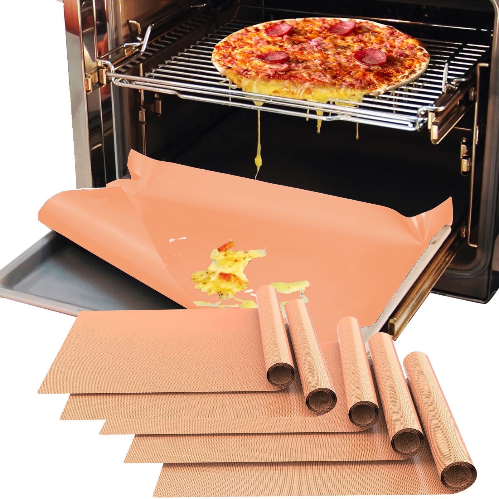 Demiwise 5 Pack Oven Liners for Bottom of Oven, 16x24 inch Thick Heavy Duty Non Stick Teflon Oven Mats, BPA and PFOA Free Reusab