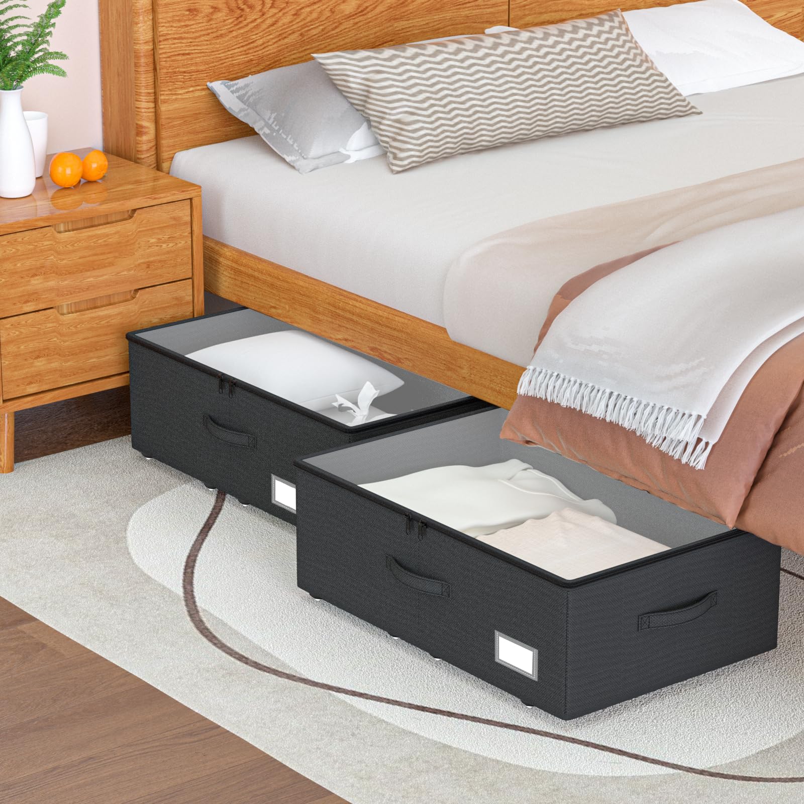 EE-RoomWorld Underbed Storage With Wheels, No Assemble Required 10 inches Height Underbed Storage Bins,Large Capacity Rolling Un