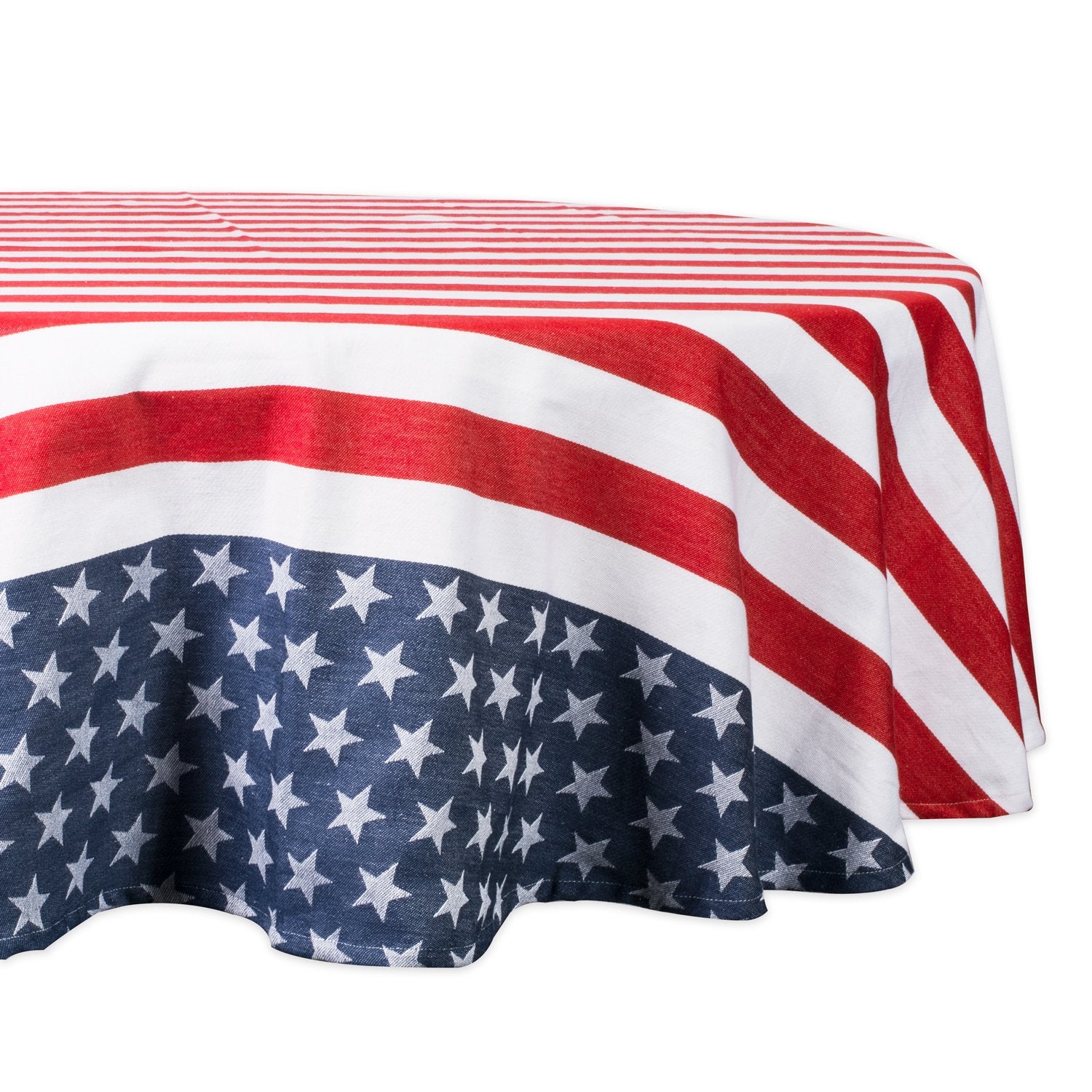 DII 4th of July Stars & Stripes Tabletop Collection Tablecloth, Round 70, Red, White, & Blue