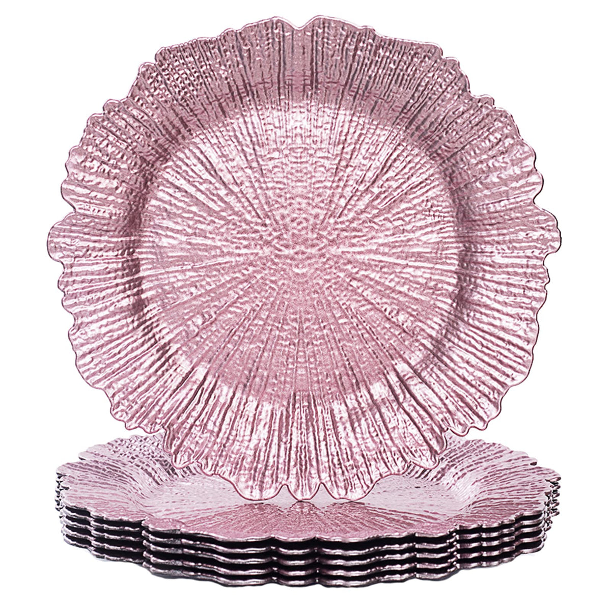 Maoname Round 13'' Reef Charger Plates, Plastic Plate Chargers For Dinner Plates, Wedding, Elegant Decoration (6, Pink)