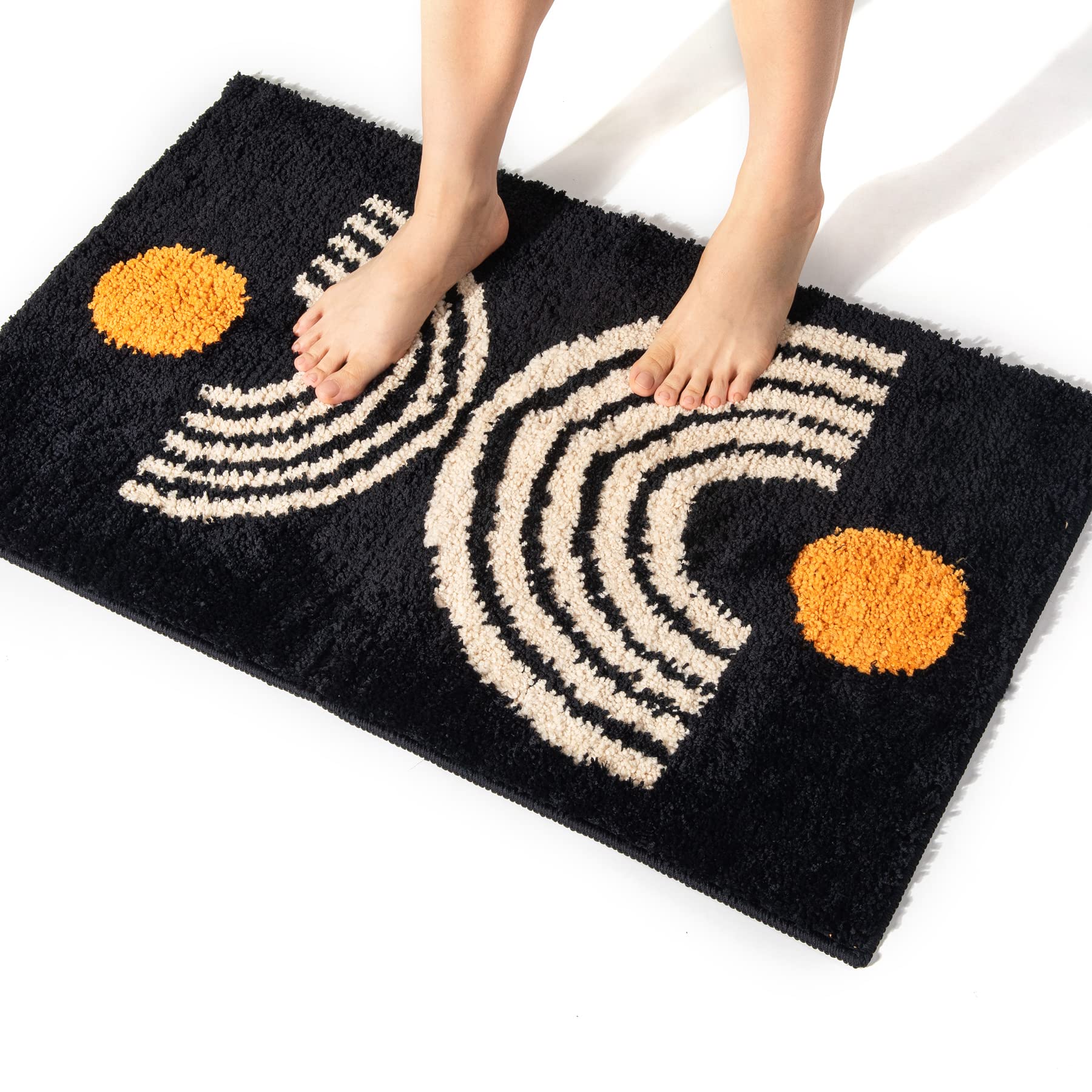 Dbjoy Boho Bathroom Rugs Non-Slip Abstract Bath Rugs Microfiber Cute Mat Black Washable For Tube/Washbasin/Toilet (Black-Music,