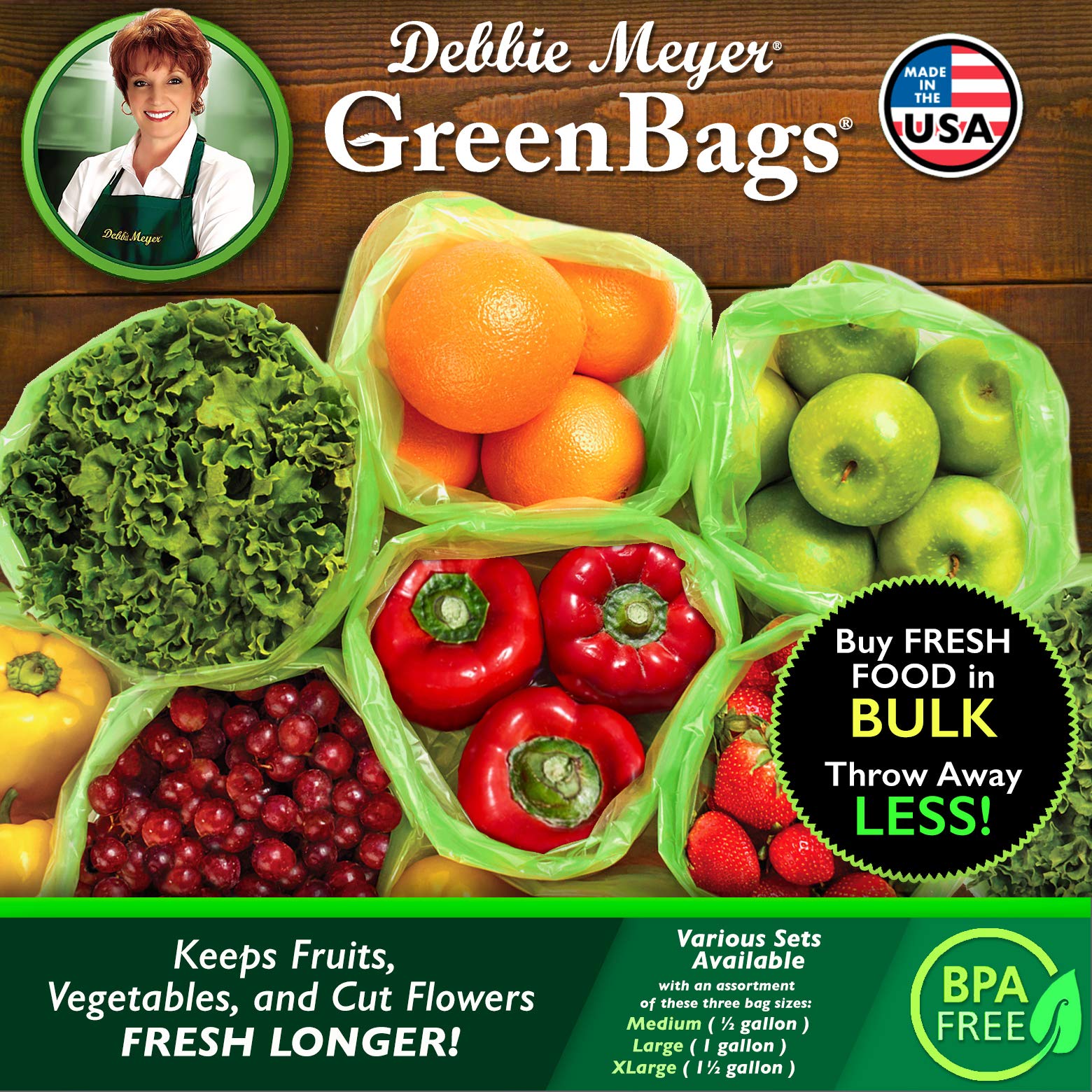 Debbie Meyer Greenbags 32-Pack (16M, 8L, 8Xl) - Keeps Fruits, Vegetables, And Cut Flowers, Fresh Longer, Reusable, Bpa Free, Mad