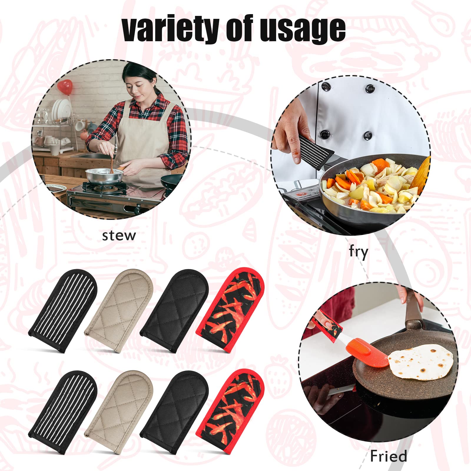 8 Pieces Pan Handle Sleeve Heat Resistant Pot Sleeve Grip Non-Slip Skillet Pot Holder Machine Washable Cast Iron Handle Cover Co