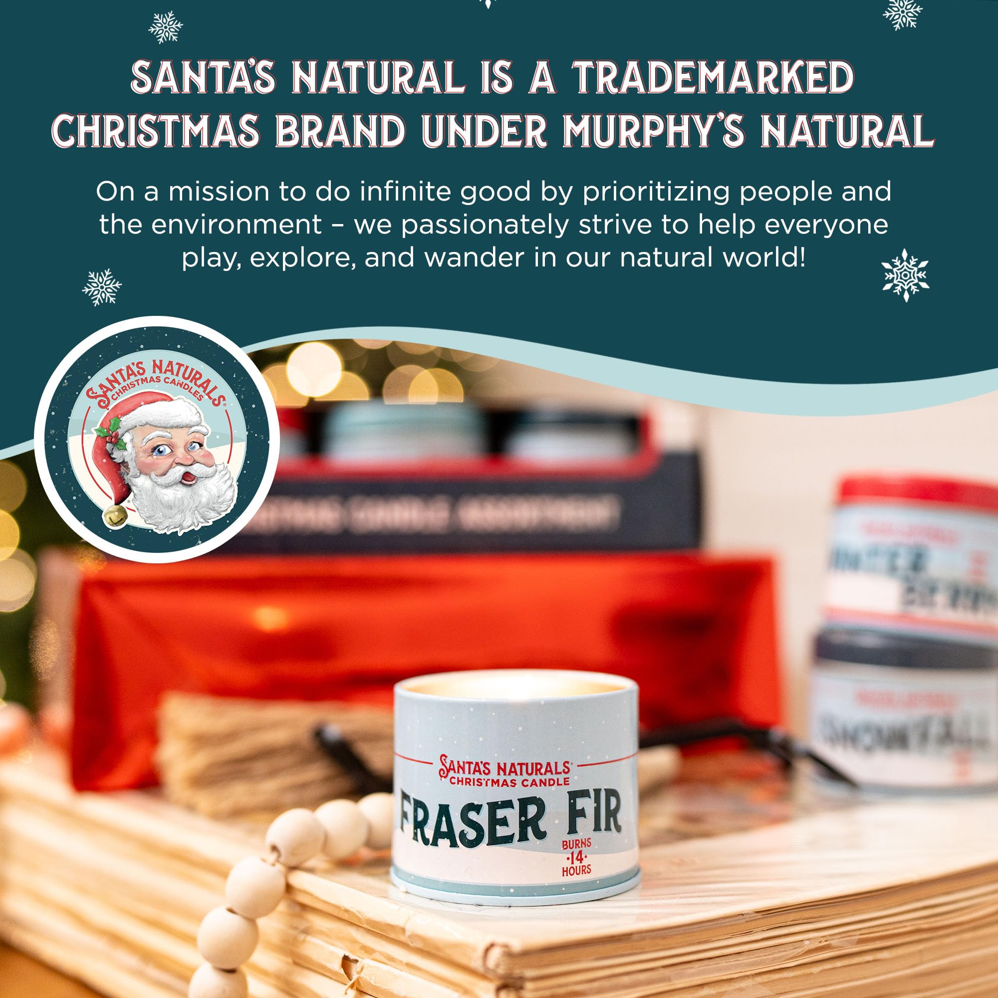Santa s Naturals Fraser Fir Christmas Mini Candles Gift Set for Holidays, Soy & Beeswax Blend, 3.5 oz Candles, 3-Pack