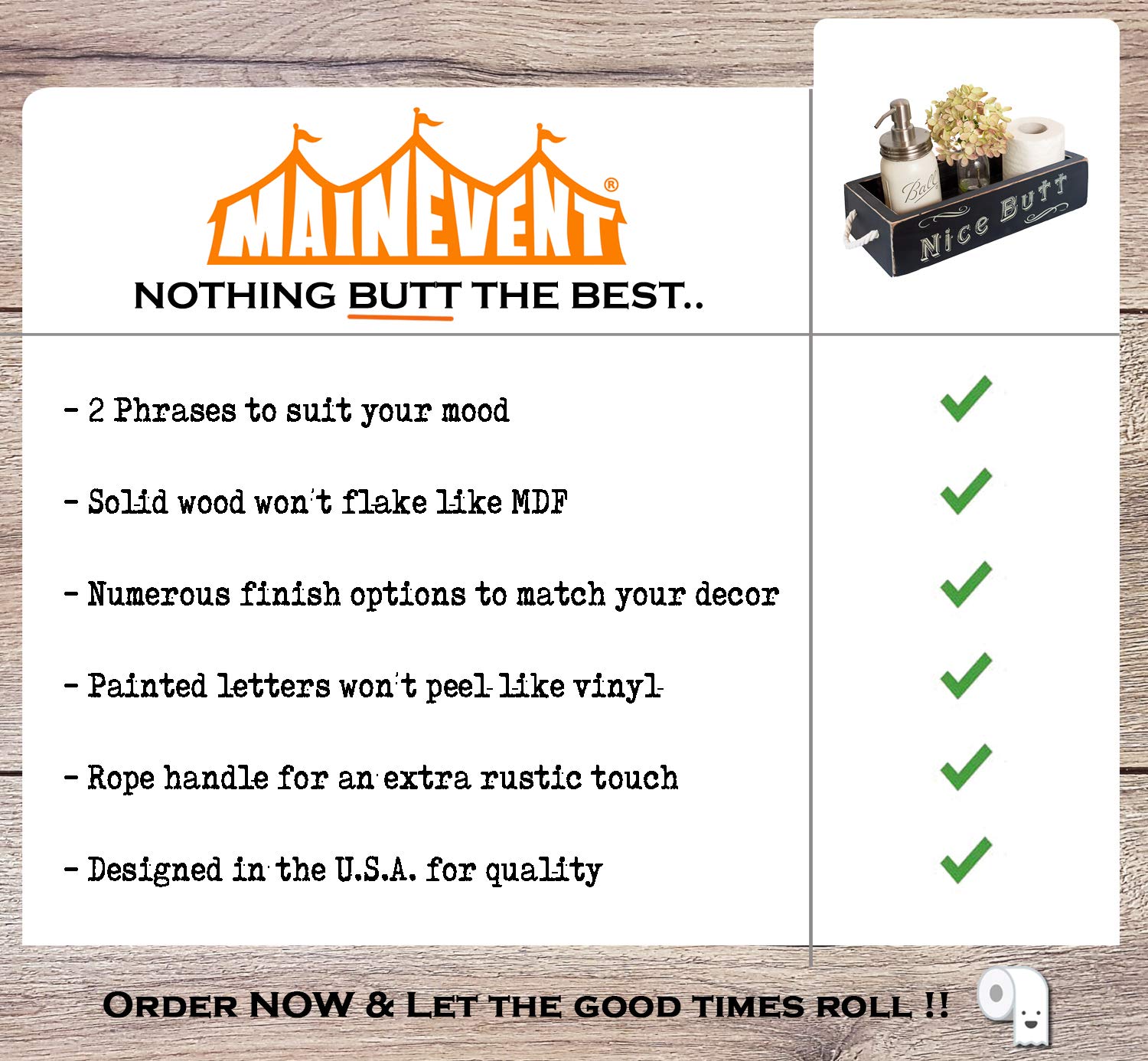 Nice Butt Bathroom Decor Box, One Box With Print On 2 Sides Farmhouse Nice Butt Toilet Paper Holder, Back Of Toilet Decor Funny