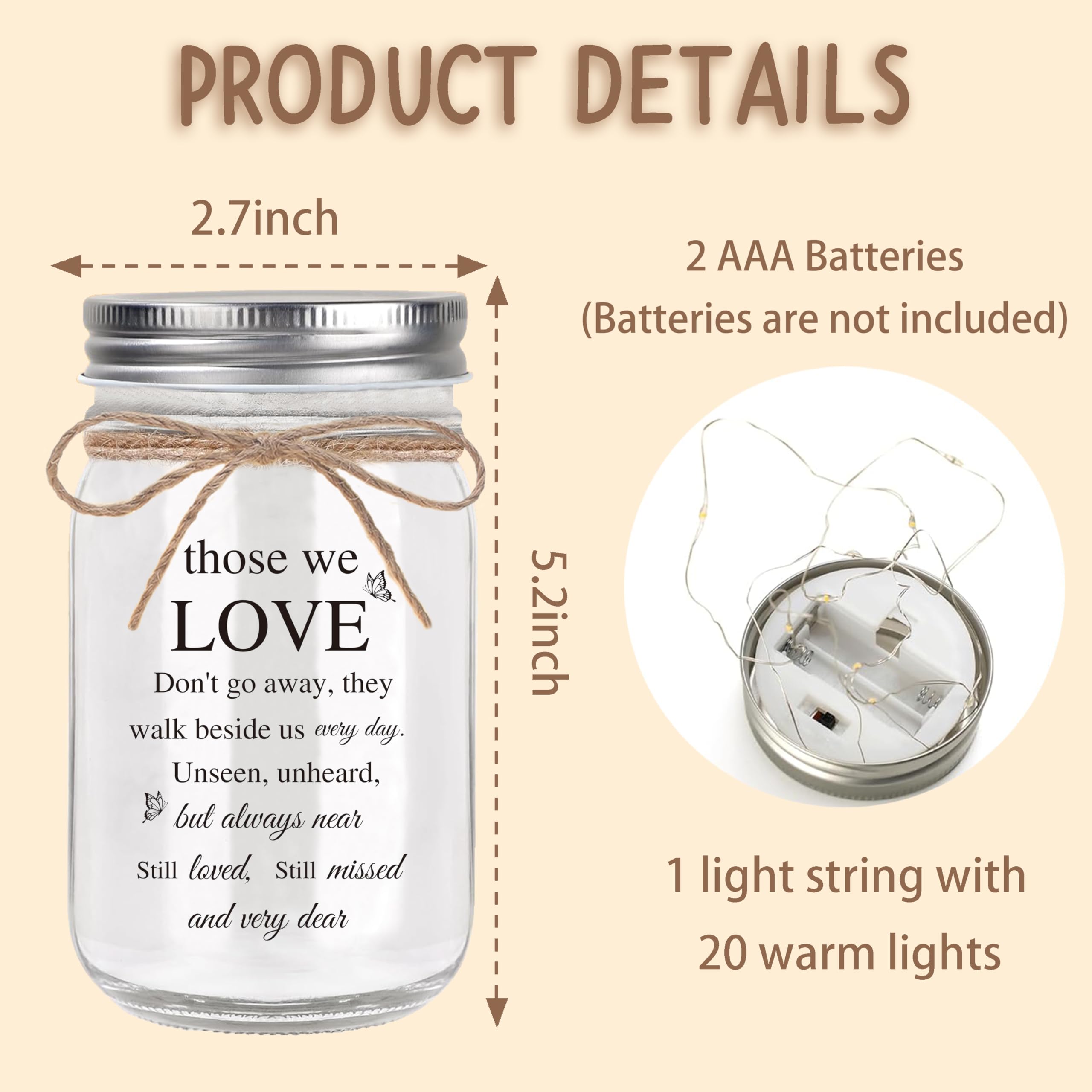 YOISTREVISK Sympathy Gifts for Loss of Loved One, Bereavement Mason Jar Night Lights - Condolence Gift, Memorial Gifts for Mothe