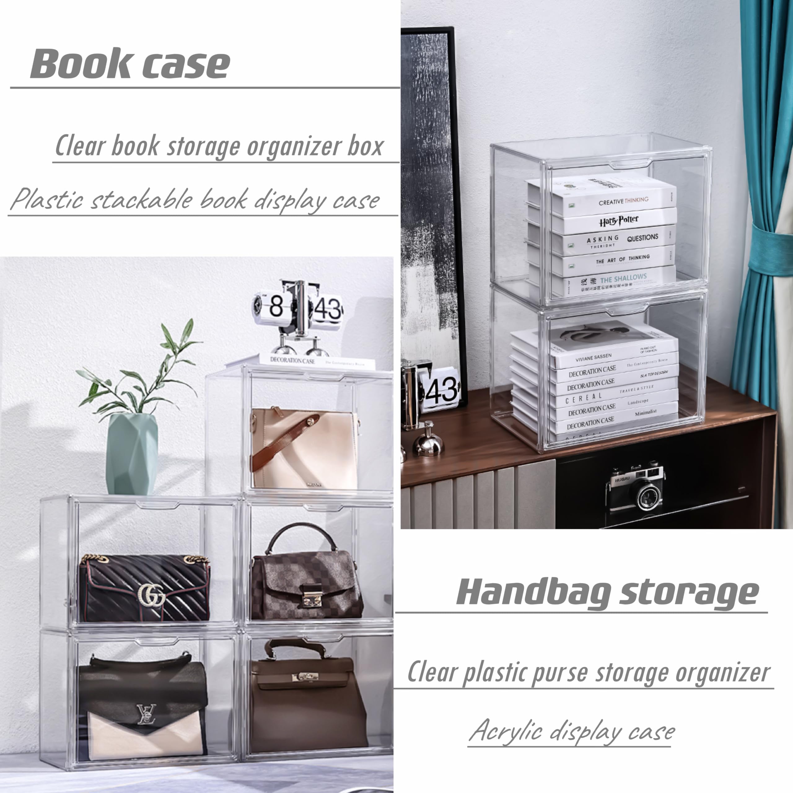 Lxlxxl Clear Acrylic Display Case, Stackable Plastic Storage Bins With Magnetic Attraction Lid, Showcase For Cosmetic, Large Fig