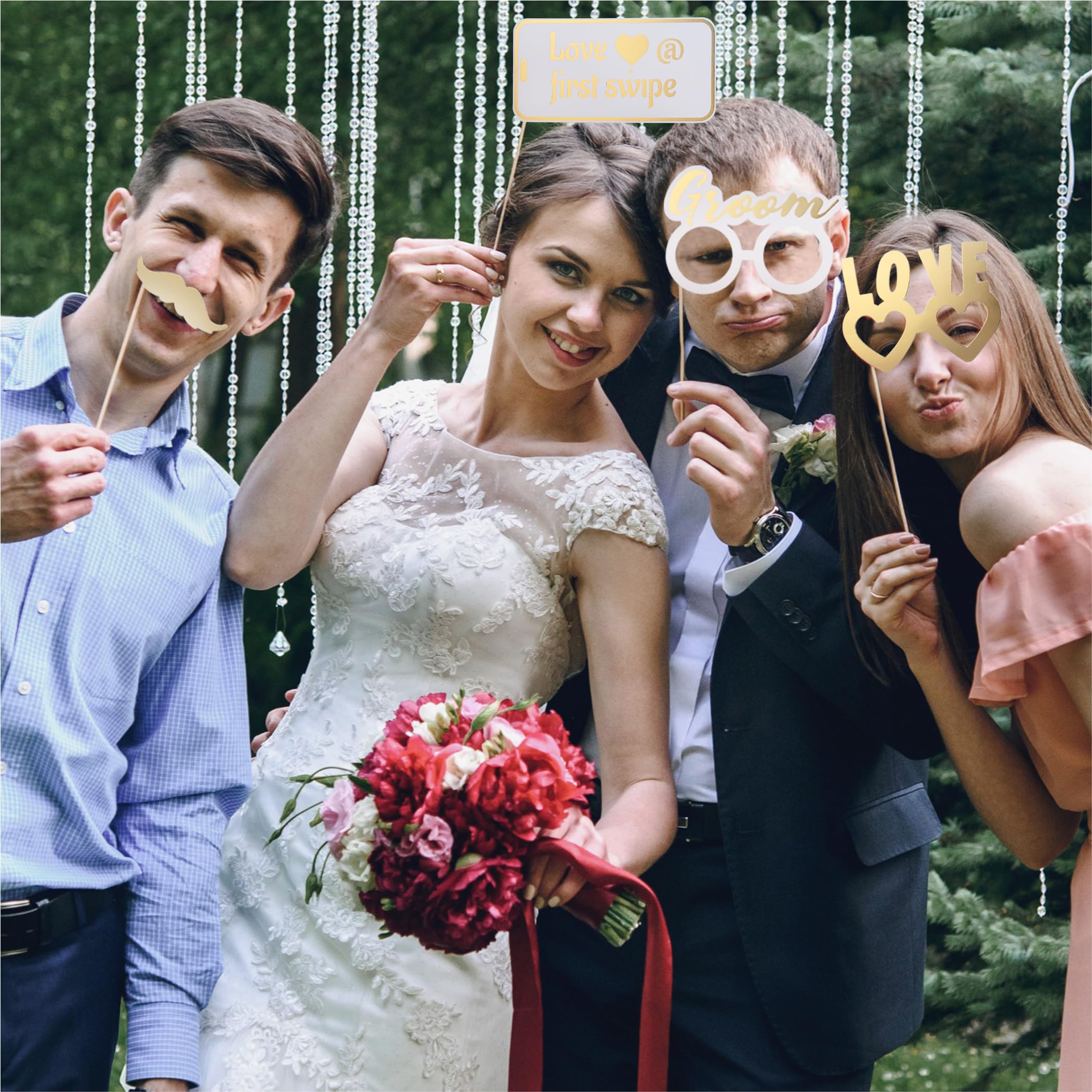 Soul Shift 60Pcs Fully Assembled Wedding Photo Booth Props - Prop Stand - Gold Signs - Elegant Wedding & Reception Party Supplie