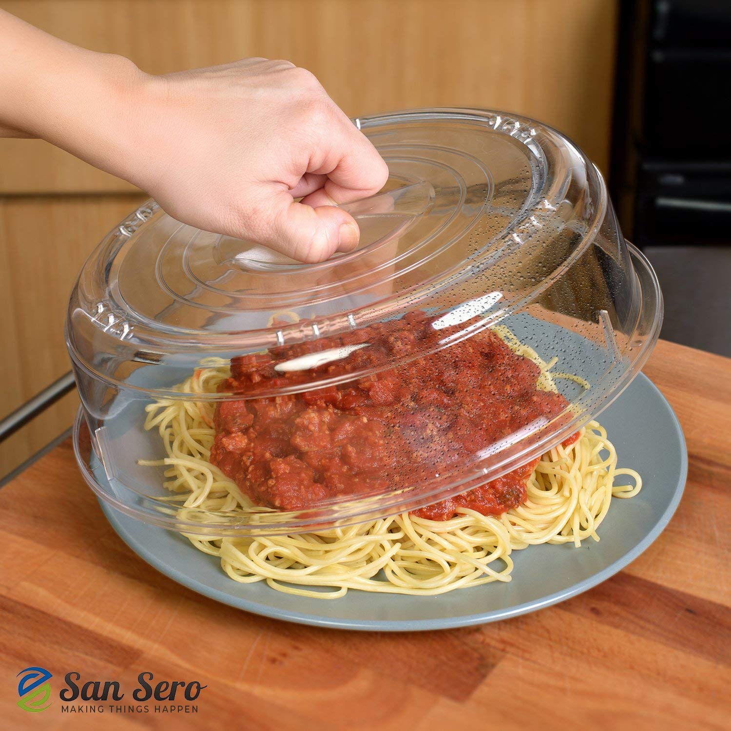 San Sero Vented Microwave Cover 10.5'' British Made Splatter Guard Save 66% Energy Clear Plate Cover Easy Grip Handle Anti-Splat