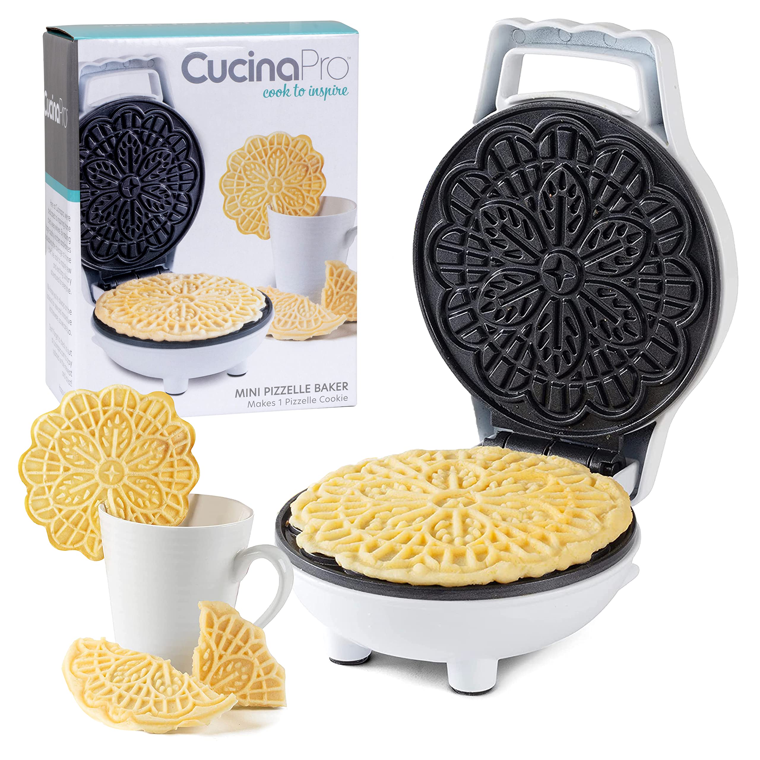 Mini Electric Pizzelle Maker - Makes One Personal Tiny Sized 4'' Traditional Italian Cookie In Minutes- Nonstick Easy To Use Pre