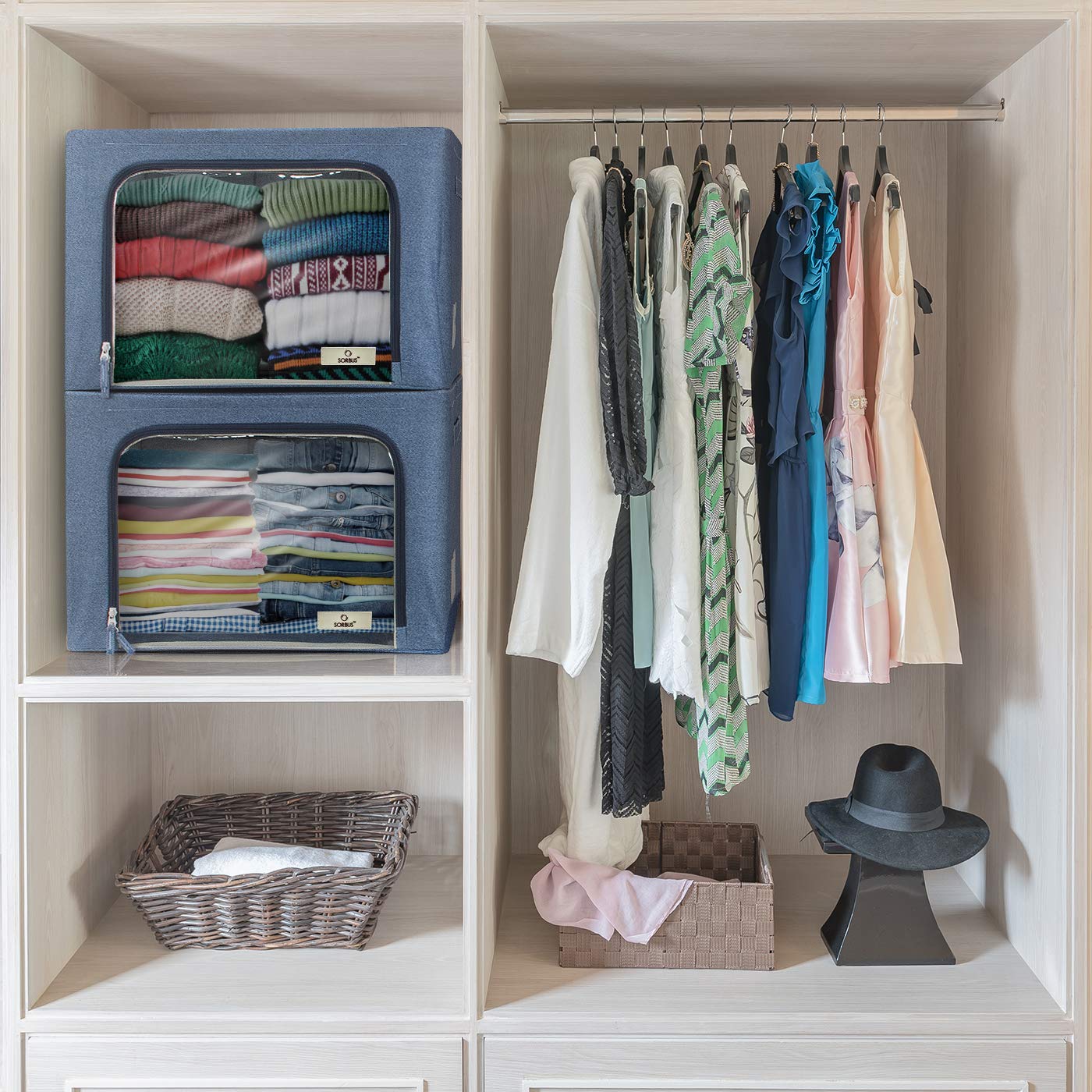 Sorbus Jumbo Storage Bins with Metal Frame - Oxford Fabric Storage Containers with Large Clear Window & Carry Handles - Stackabl
