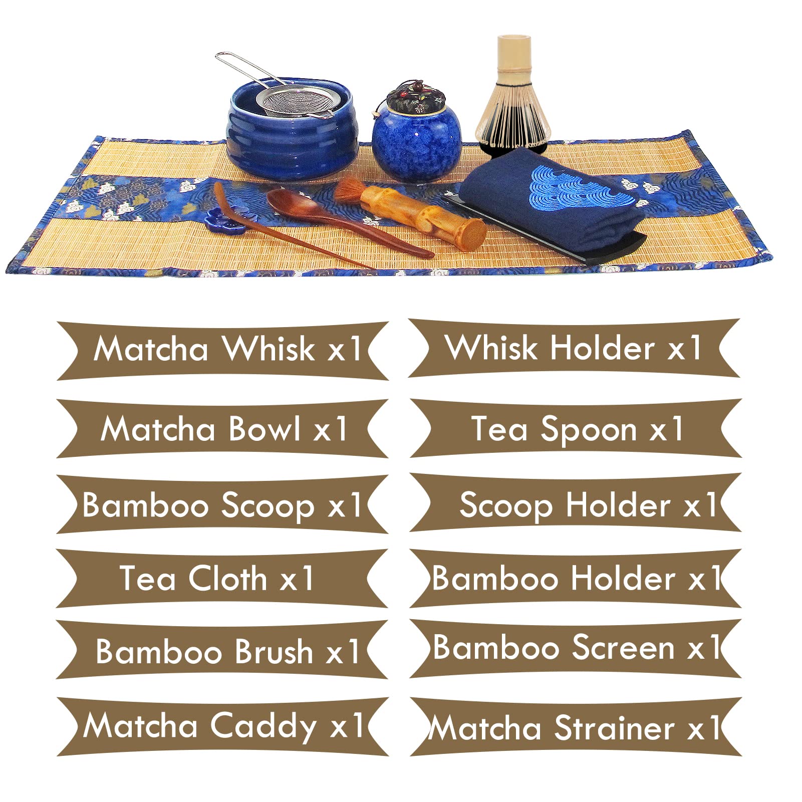 Artcome 12Pcs Japanese Matcha Tea Set, Matcha Bowl, Bamboo Whisk, Whisk Holder, Bamboo Brush And Bamboo Screen Handmade Matcha C