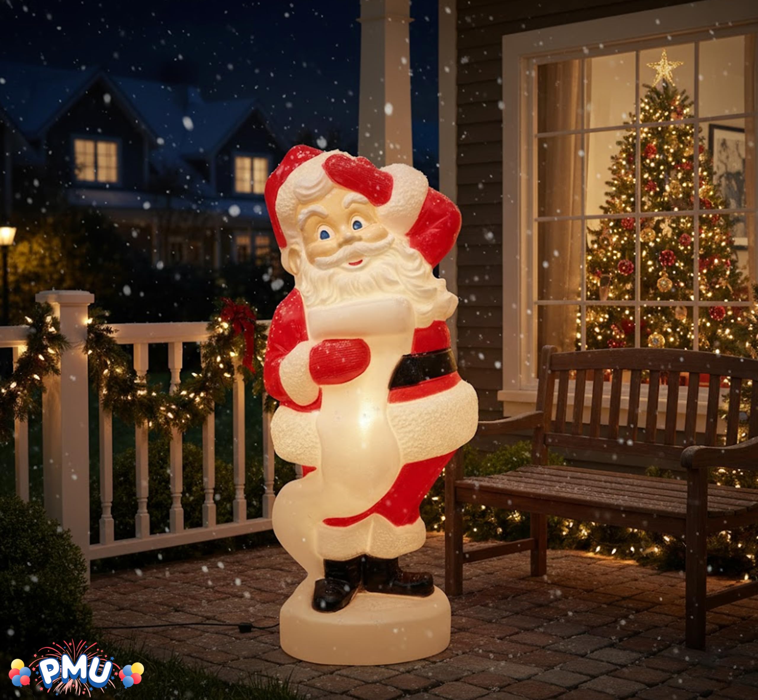 PMU Christmas Light-Up Santa Claus - Large Blow Mold Plastic Statue with 6  Cord and Light - Perfect for Home, Yard, Garden Indo