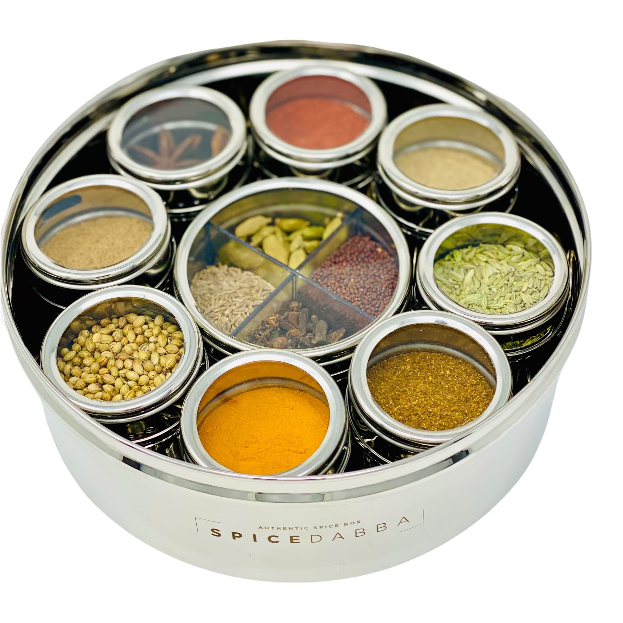 spice dabba Stainless Steel Indian Spice Box,Salt Pepper Unique Design for Spices,Steel Masala DabbaSpice Container with Lid  Ki