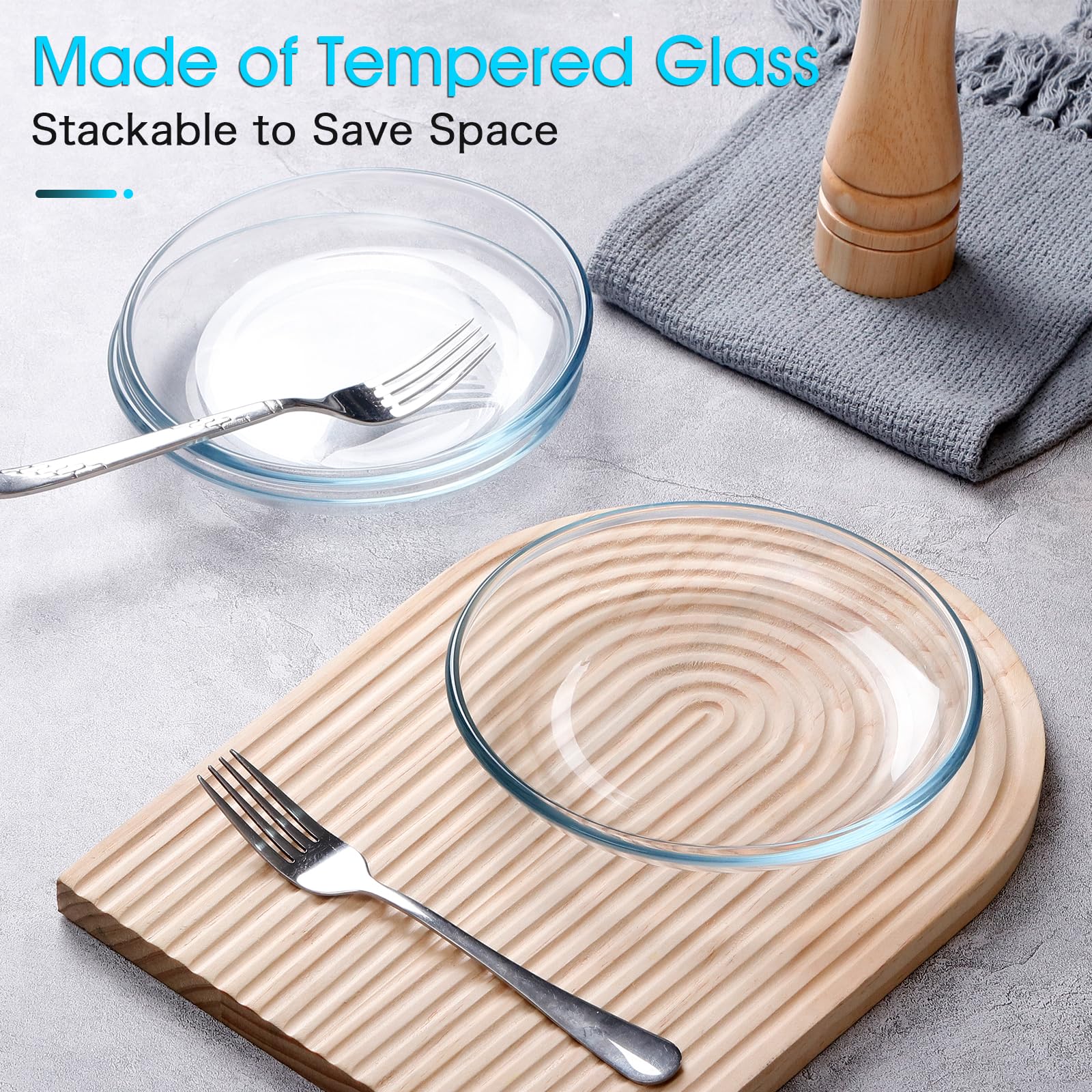 Nutriups 3 Pack 7 Inch Glass Plates, Clear Tempered Glass Dessert Plates, Glass Plate Set For Appetizer, Fruits, Cake, Salad, Di