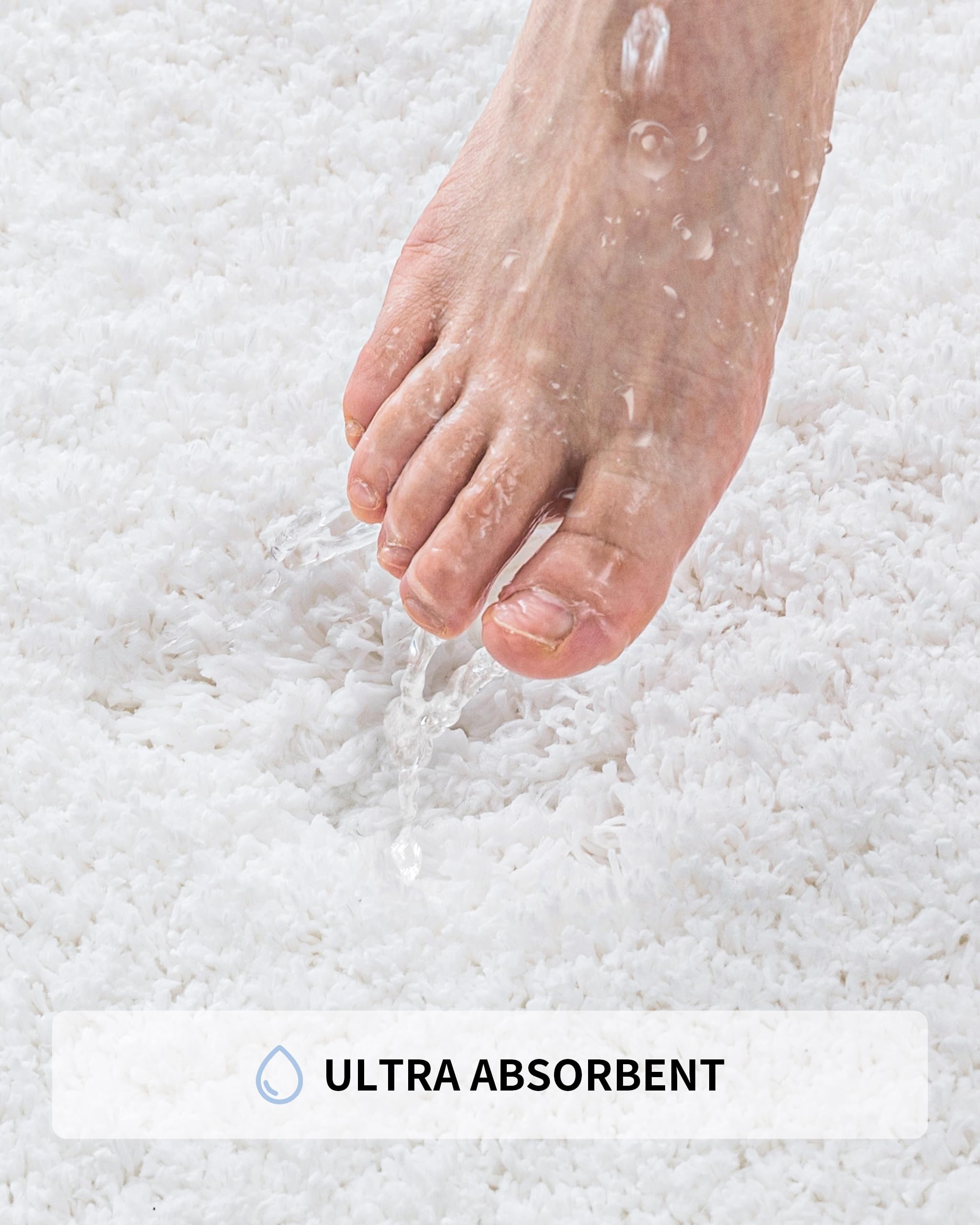 Ilango White Bathroom Rug Super Absorbent, Washable Bath Mat Non Slip For Floor, Thick Plush Shaggy Bath Rug With Rubber Bottom