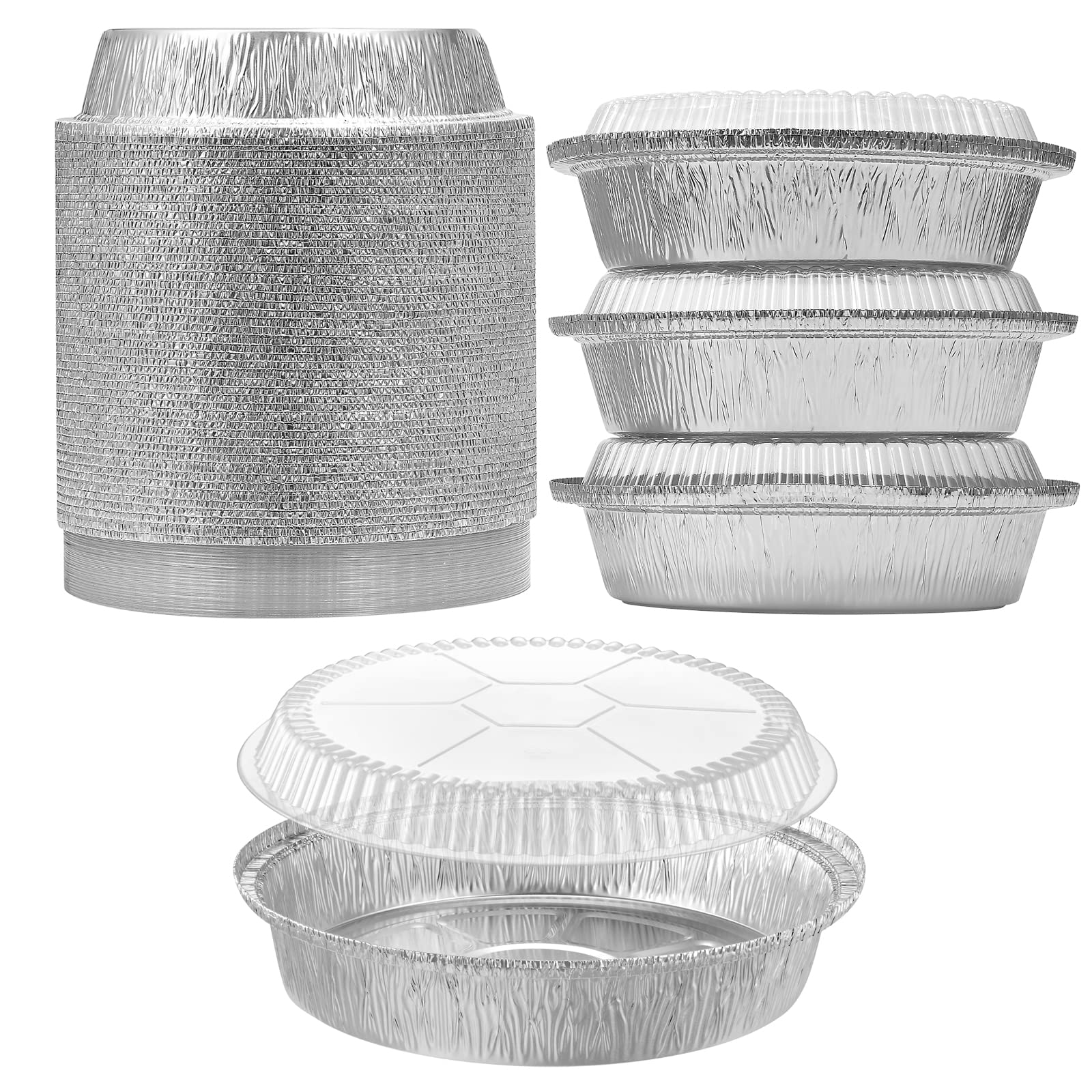 MESTAEK 9 Aluminum Foil Pans with Clear Lids 50 Pack,Heavy Duty Disposable Containers for Roasting,Storing,Baking,Cooking,Recycl