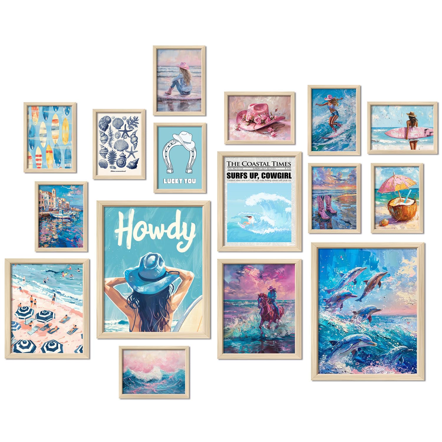 Anerza 16 Pcs Coastal Cowgirl Room Decor, Coastal Granddaughter Gallery Wall Art Prints For Bedroom, Beachy Posters For Room Aes