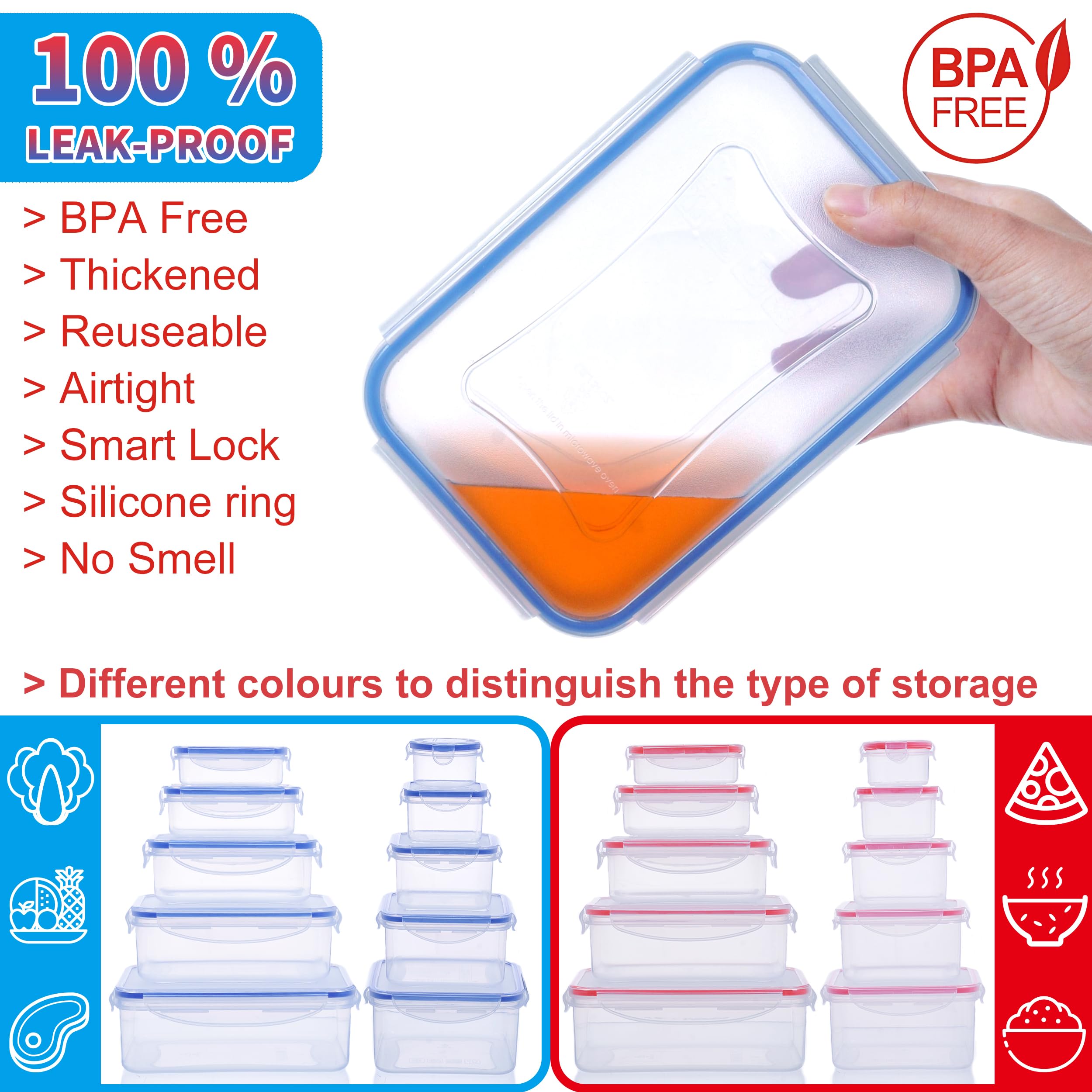 Adanzst 40-Piece Reusable Food Storage Containers With Lids Airtight, 100% Leakproof Plastic Meal Prep Storage Food Grade Kitche