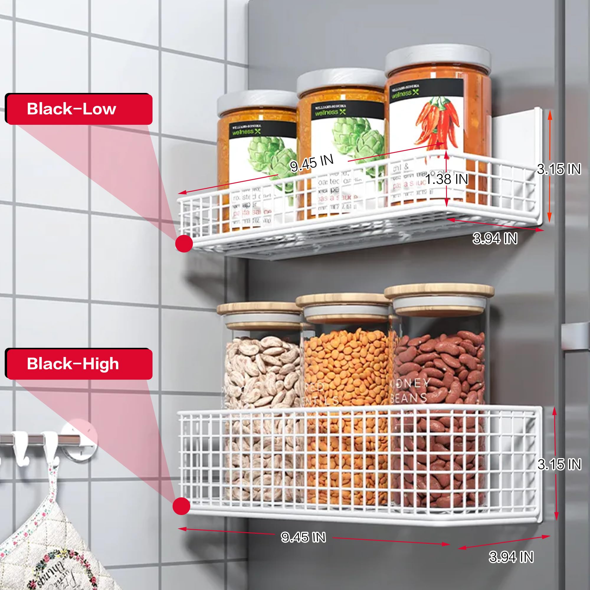 Lifefan Magnetic Basket Fridge Large Magnetic Pen Holder Whiteboard Metal Wire Basket Storage Item Organizer (Black-Low)