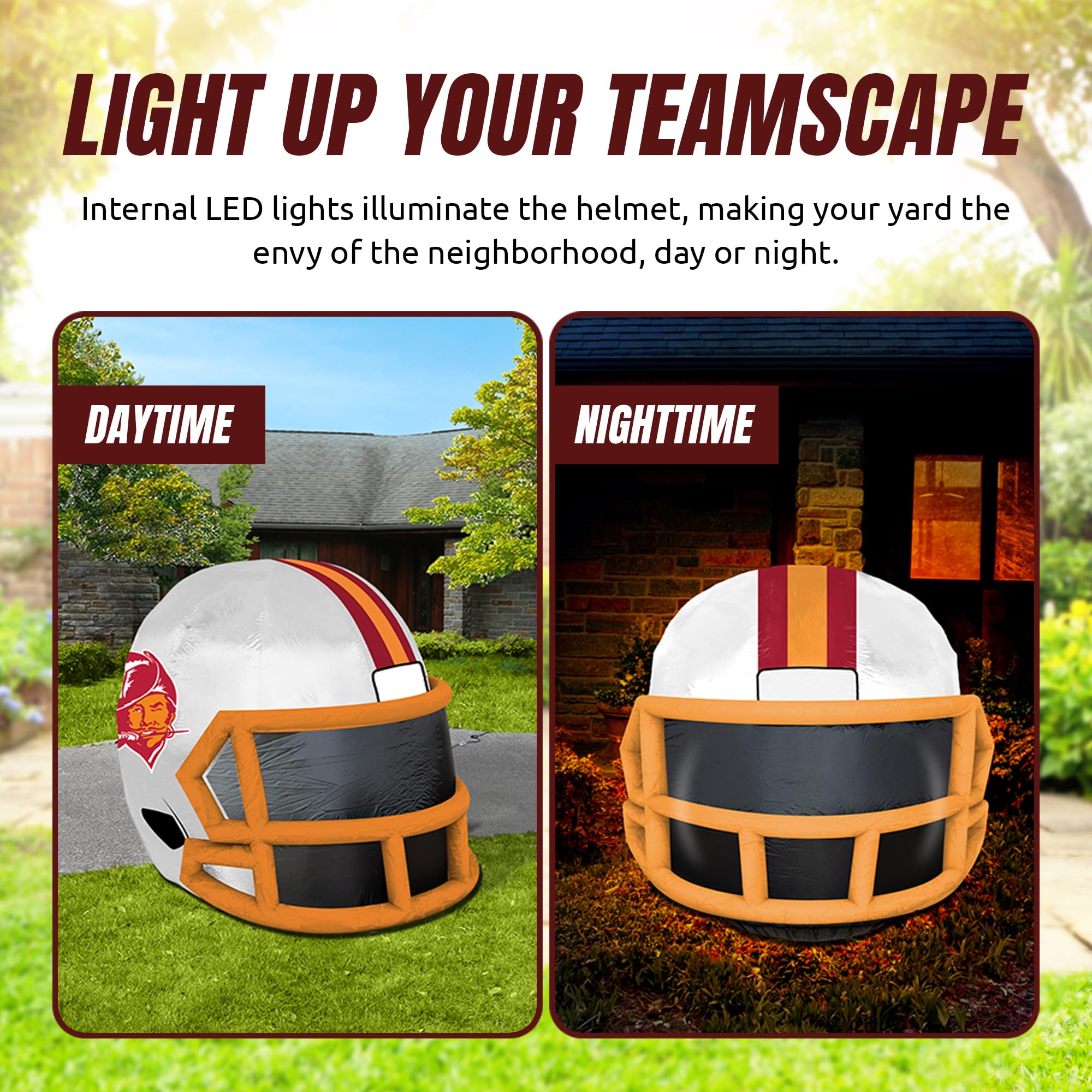 Sporticulture NFL Tampa Bay Buccaneers 4ft Inflatable Retro Helmet with LED Lights & Built-in Blower - Merchandise Decor Ideal f