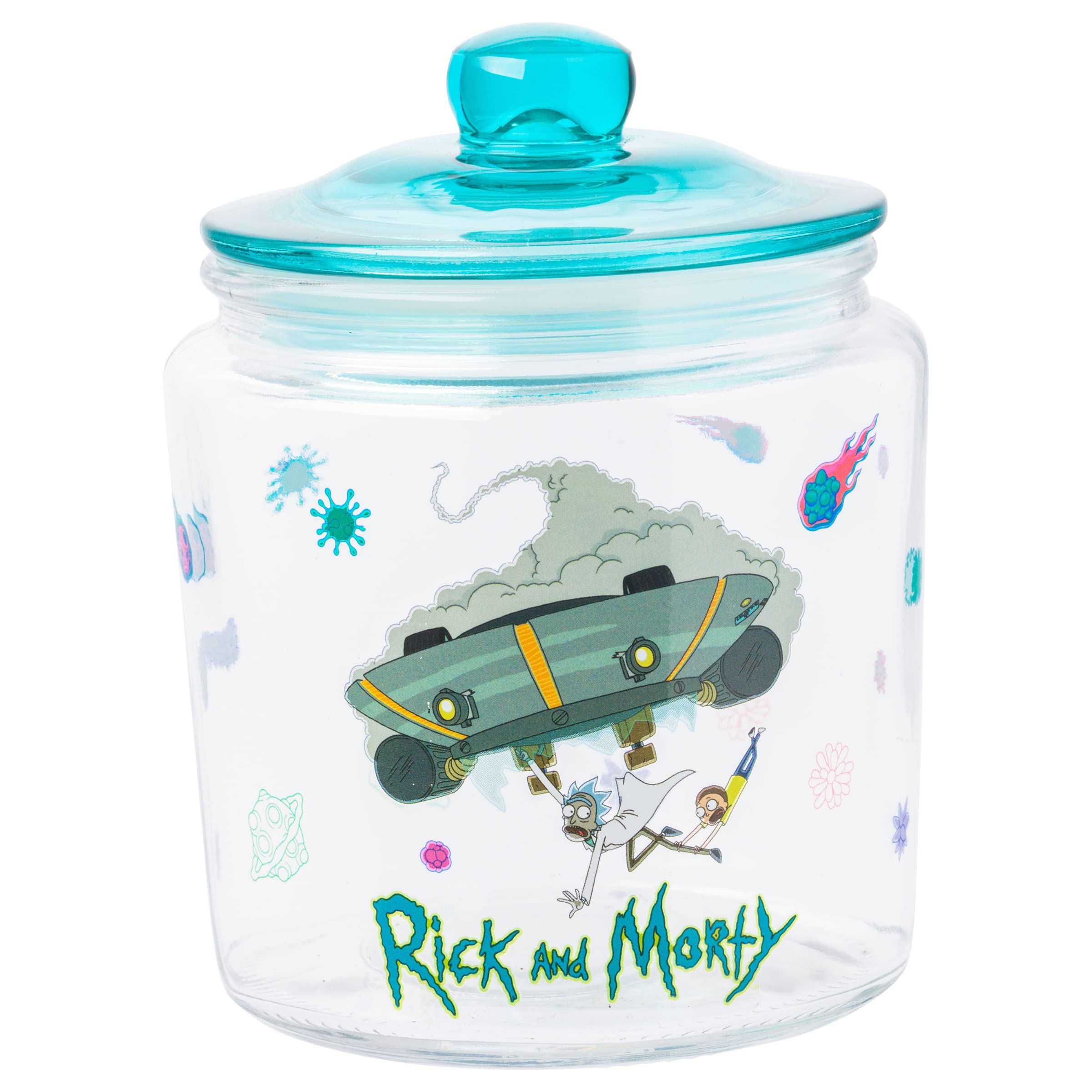 Silver Buffalo Rick And Morty Falling Out Of Ship Glass Cookie Snack Candy Jar With Lid (Small)