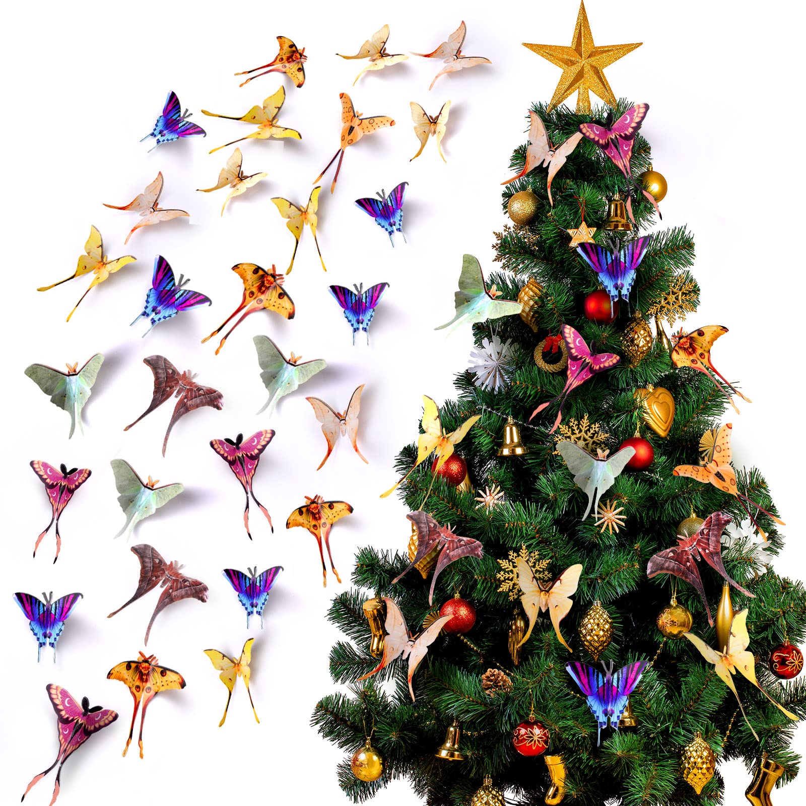 Rtteri 63 Pcs Butterfly Wall Decor Stickers Butterflies Removable Double Sided 3D Butterfly Moth Decal 6 Inch Butterfly Party De
