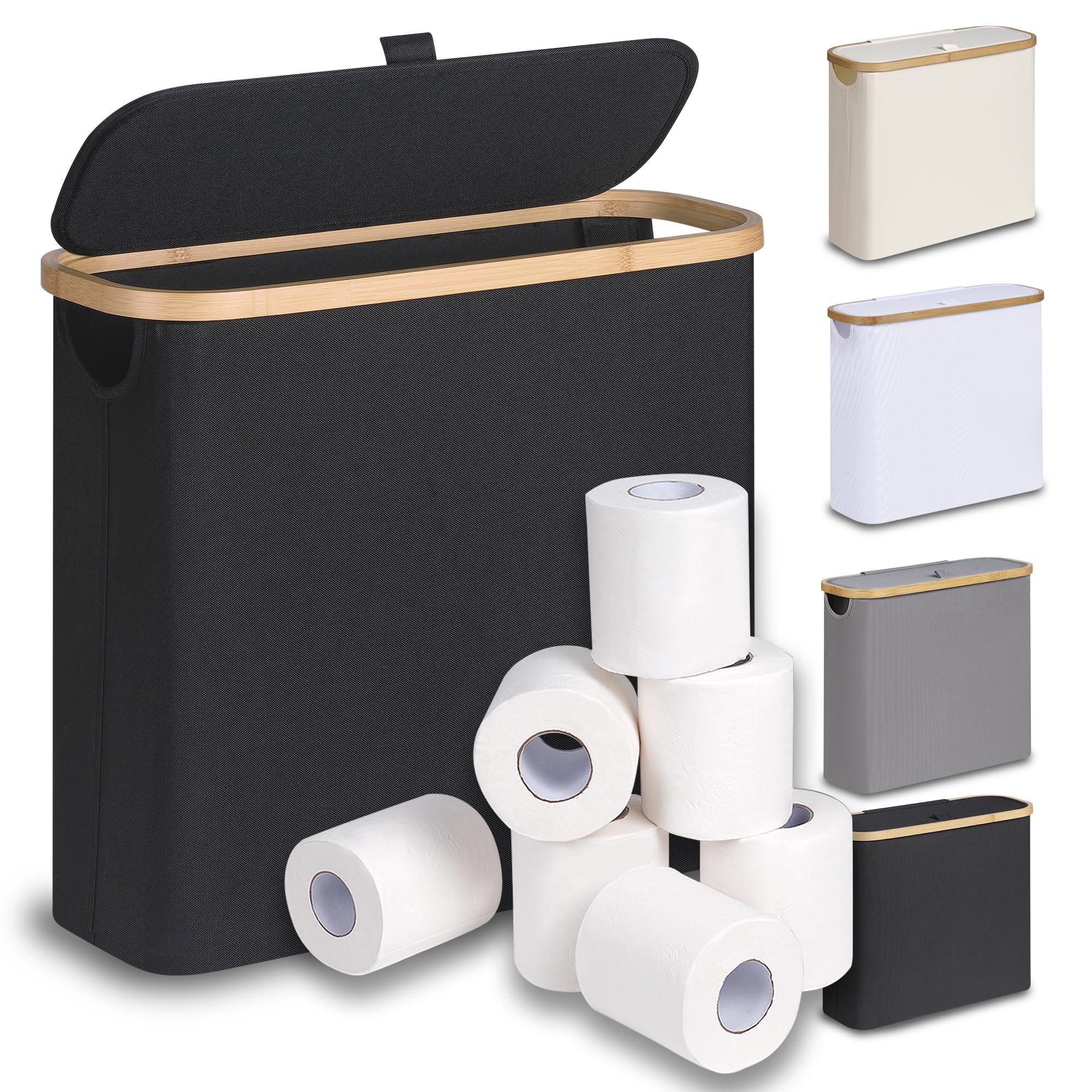 Efluky Toilet Paper Basket 28L, Toilet Paper Storage With Lid For Bathroom, Toilet Paper Holder With Storage, Free Standing Toil