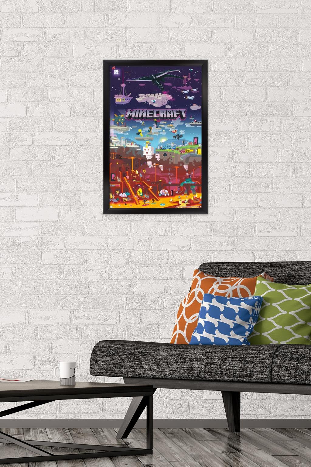 Trends International Minecraft - World Beyond Wall Poster, 14.725'' X 22.375'', Black Framed Version